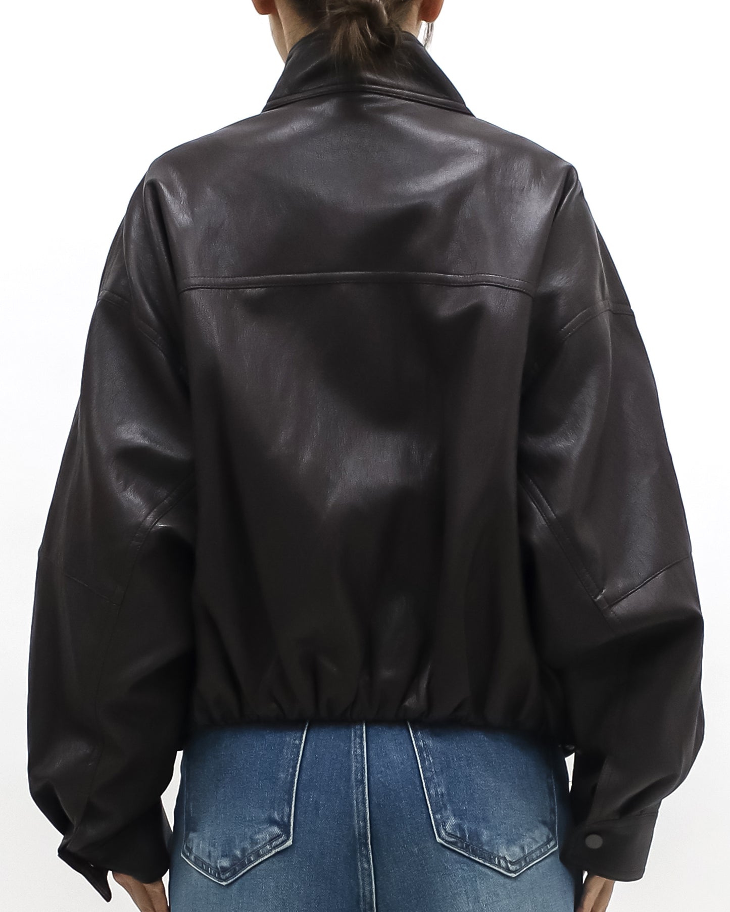 brown PU leather bomber jacket