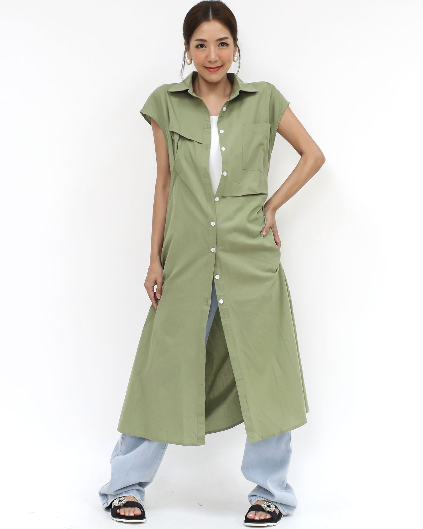 green longline shirt