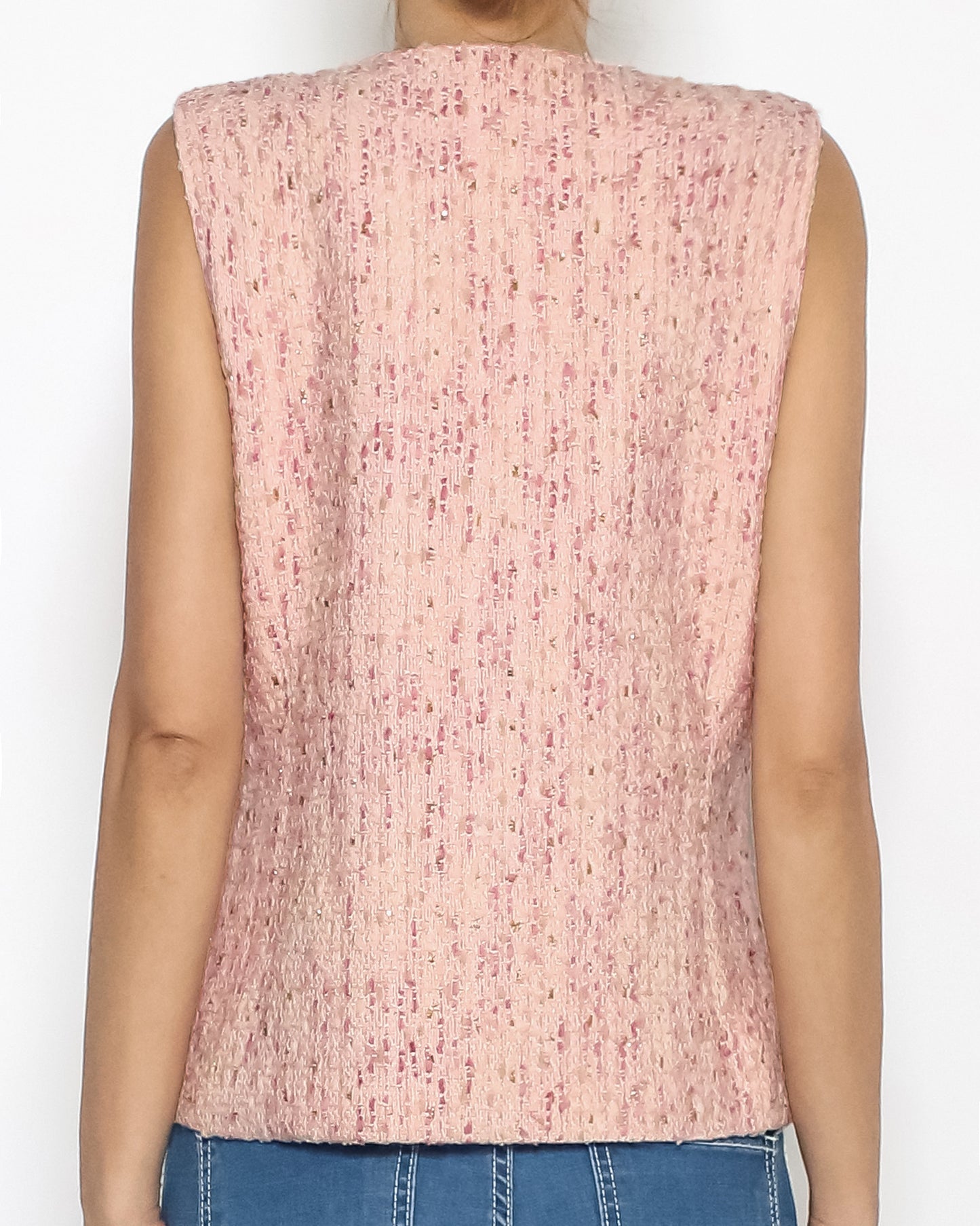 pink tweed vest jacket