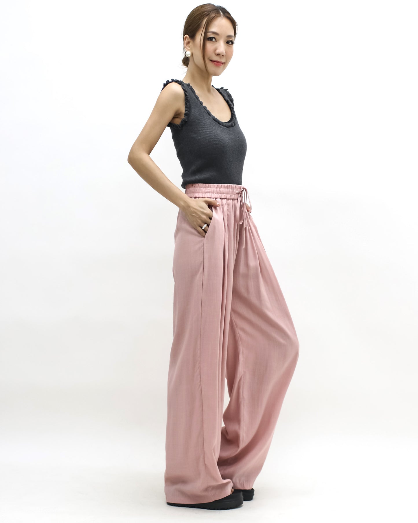 pink pleats front straight legs linen pants *pre-order*