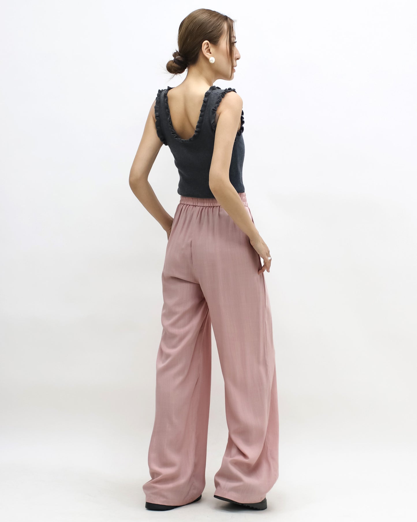 pink pleats front straight legs linen pants *pre-order*