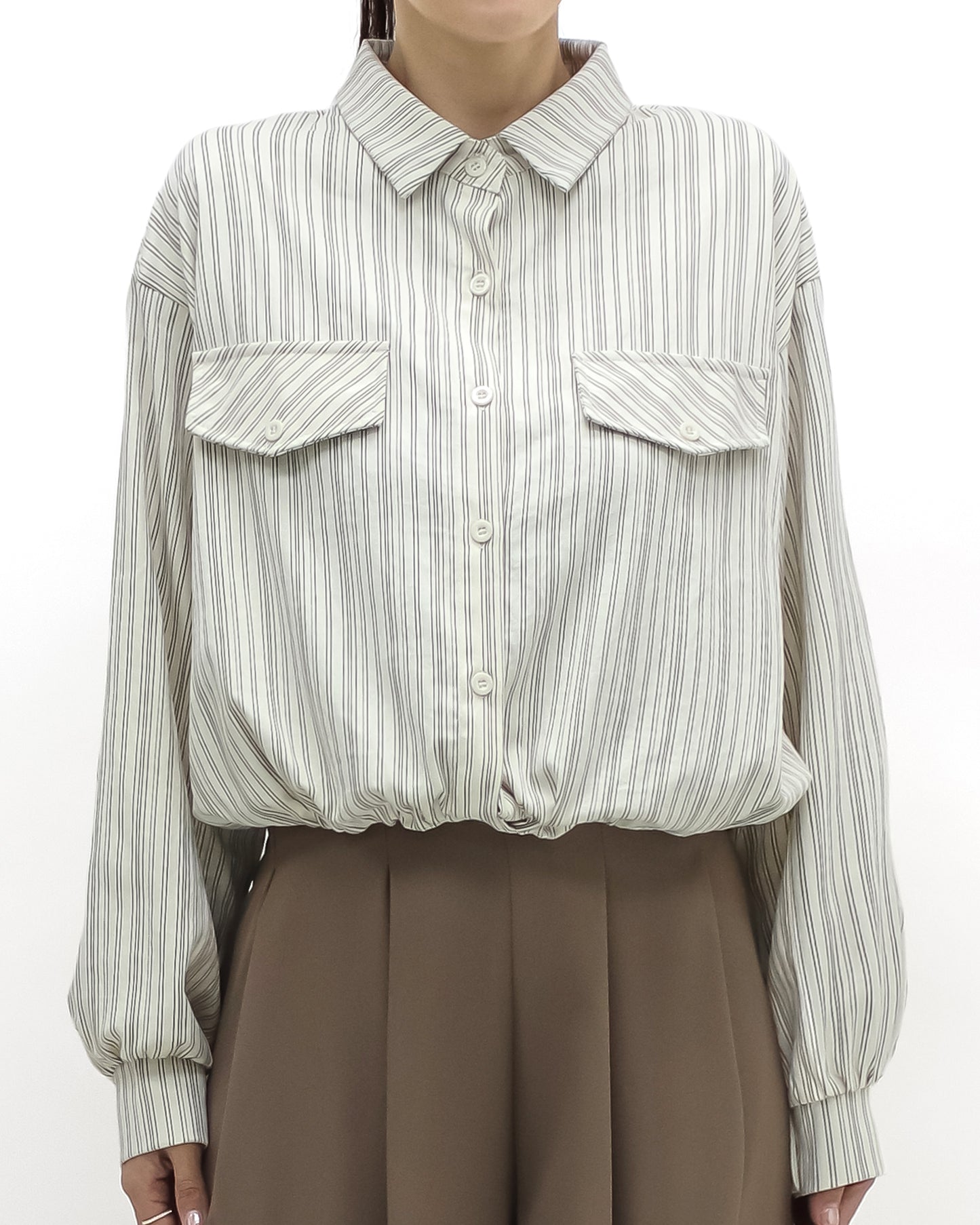 beige stripes stretch waist shirt