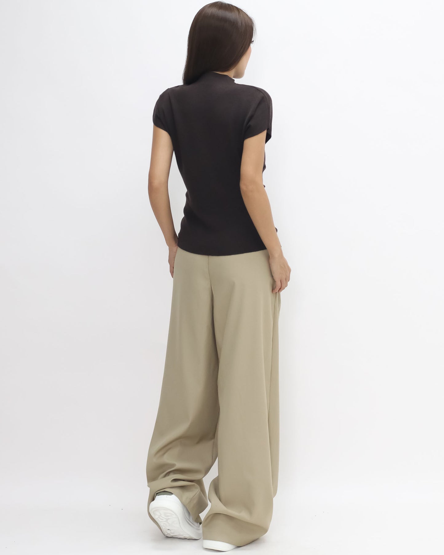 brown ruched high neck soft knitted top