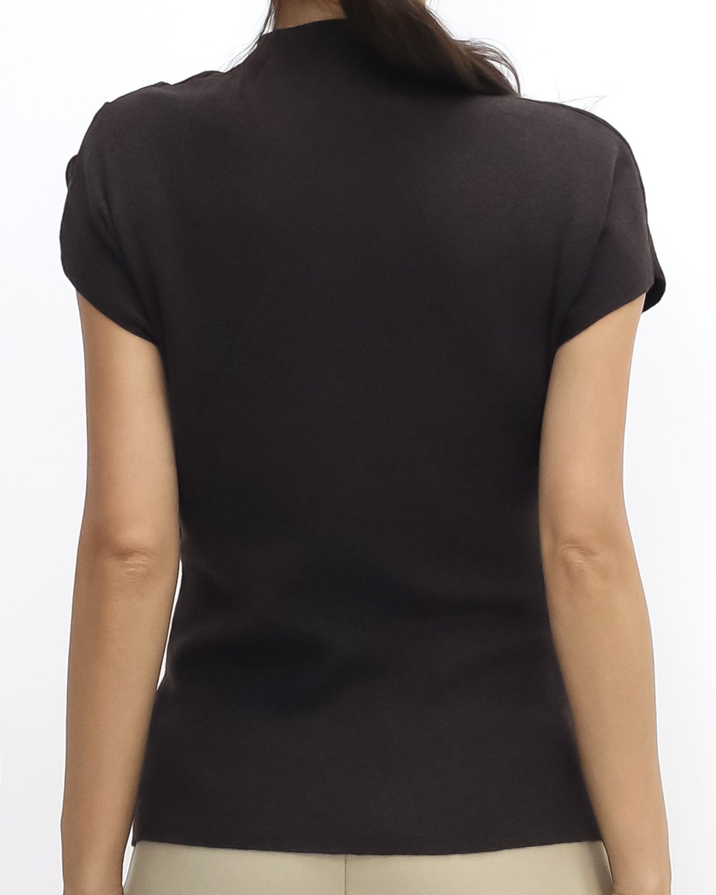 brown ruched high neck soft knitted top