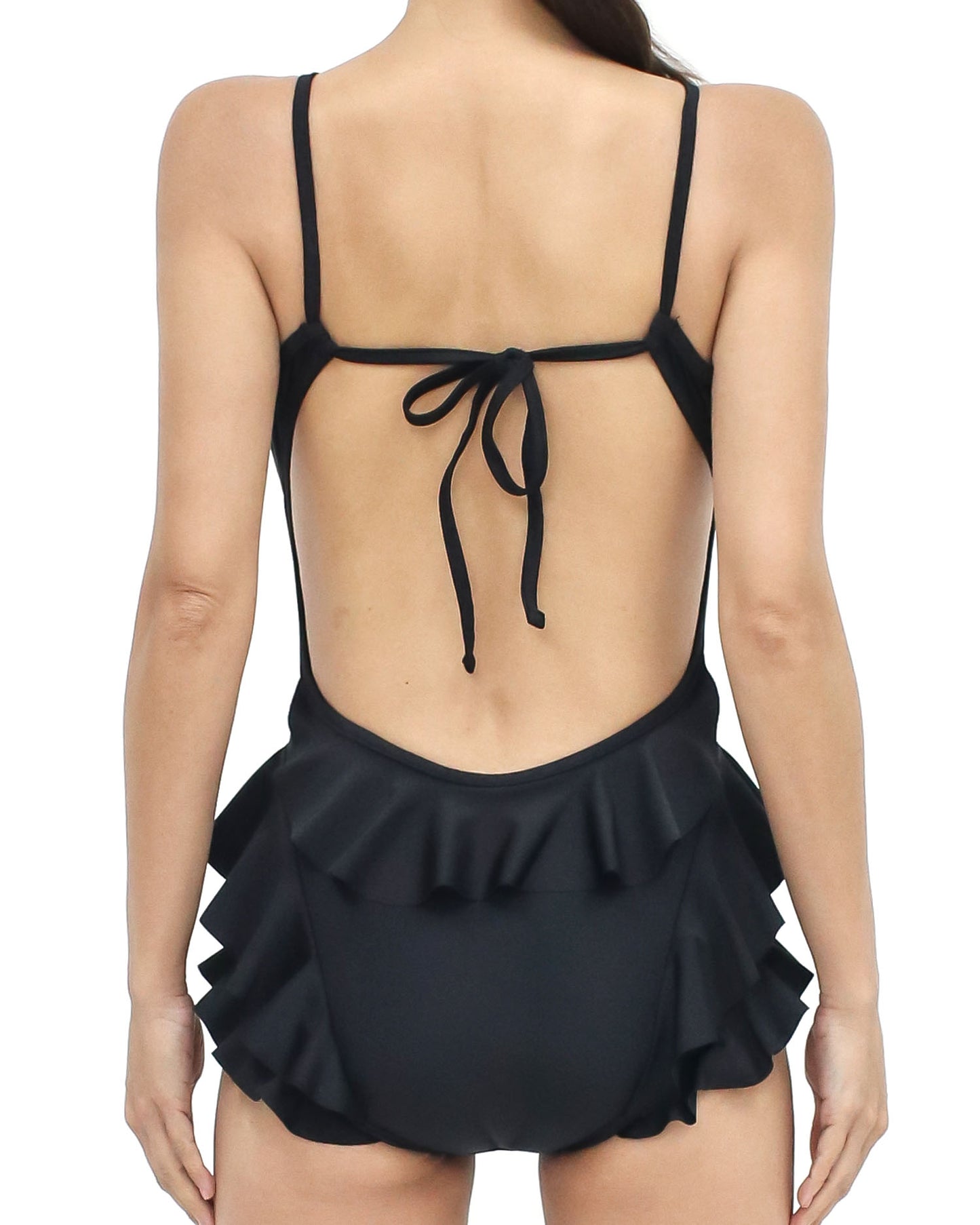 black ruffles plunge one-piece swimwear *pre-order*