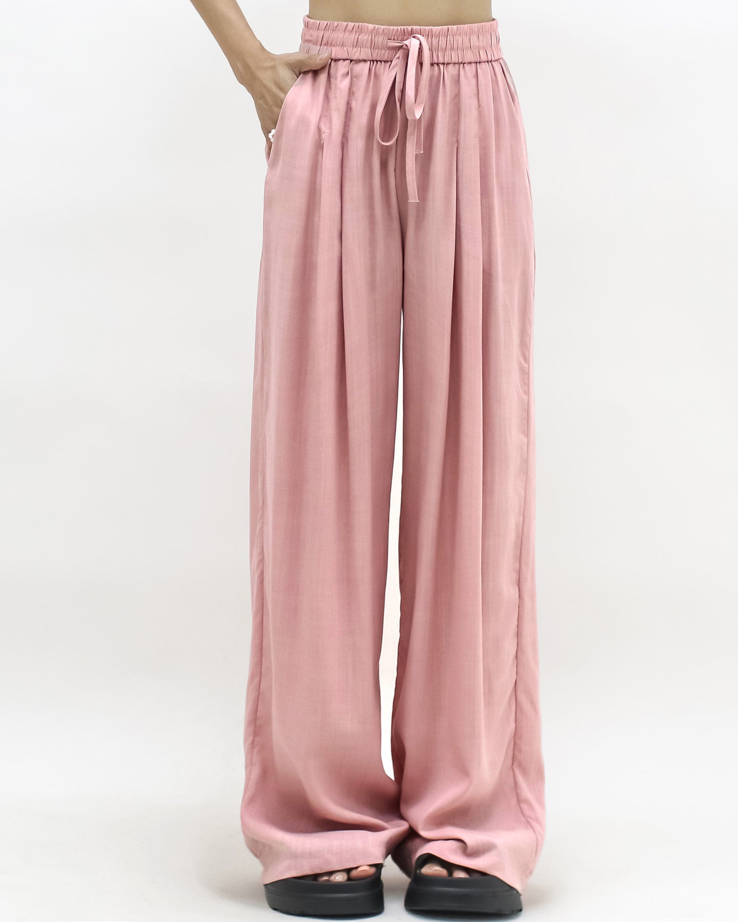 pink pleats front straight legs linen pants *pre-order*
