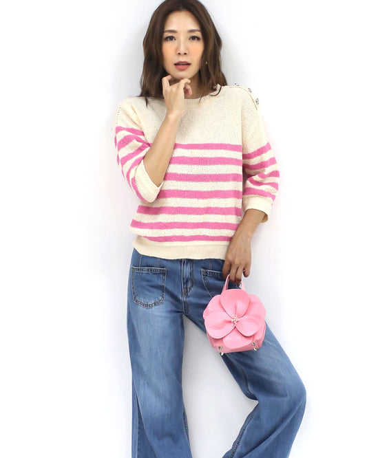 ivory & luxe pink stripes knitted top *pre-order*