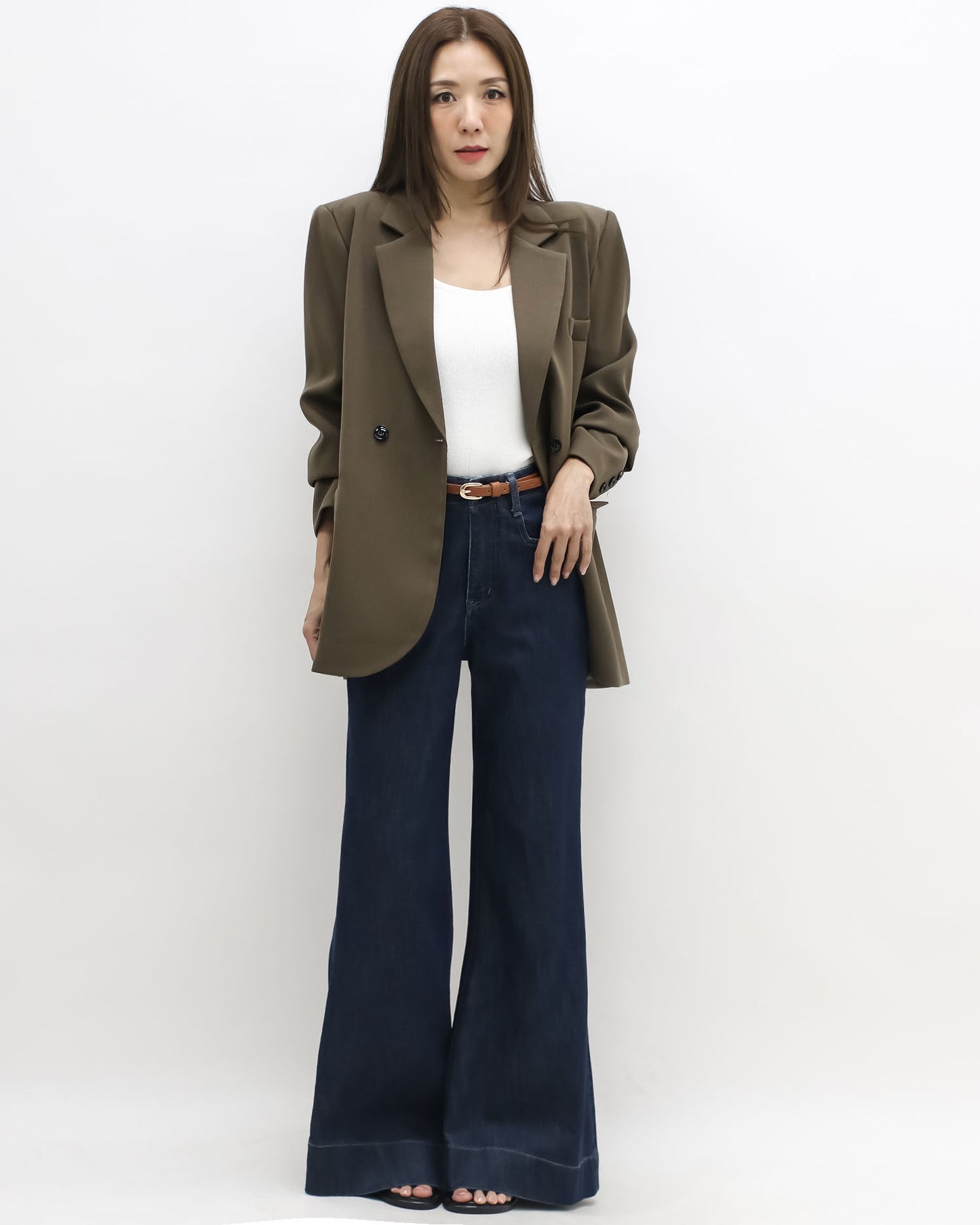 brown double button blazer