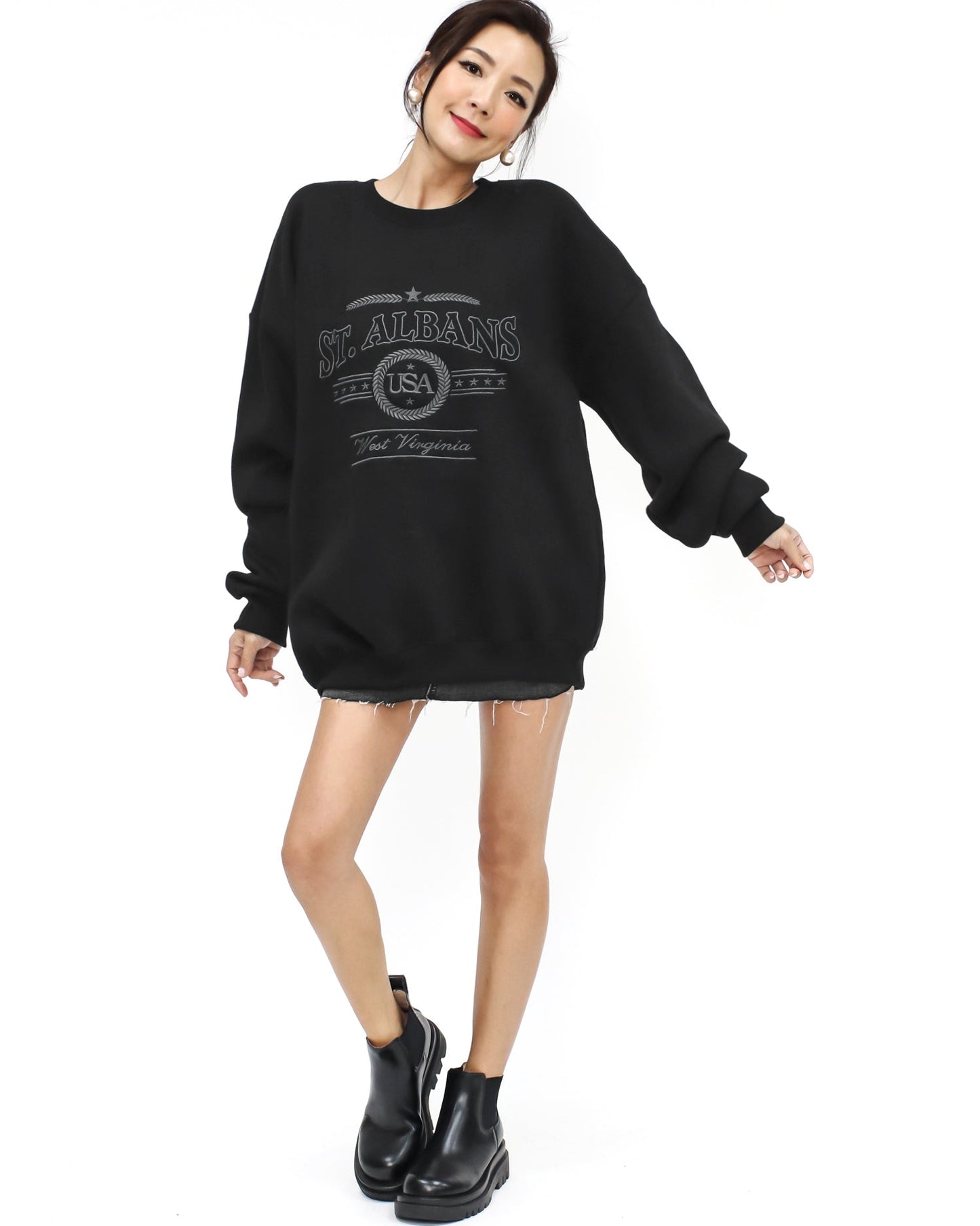 black stitched front sweatshirt