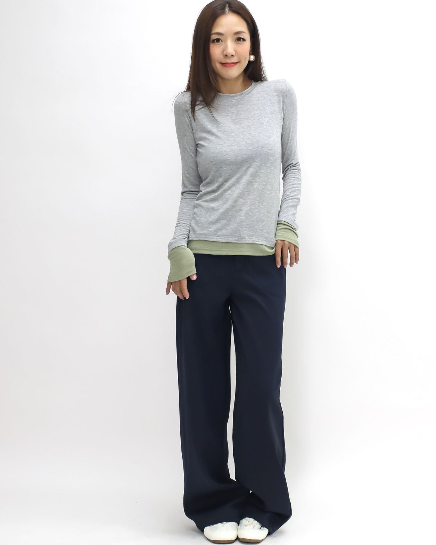 grey & green contrast long sleeves tee *pre-order*