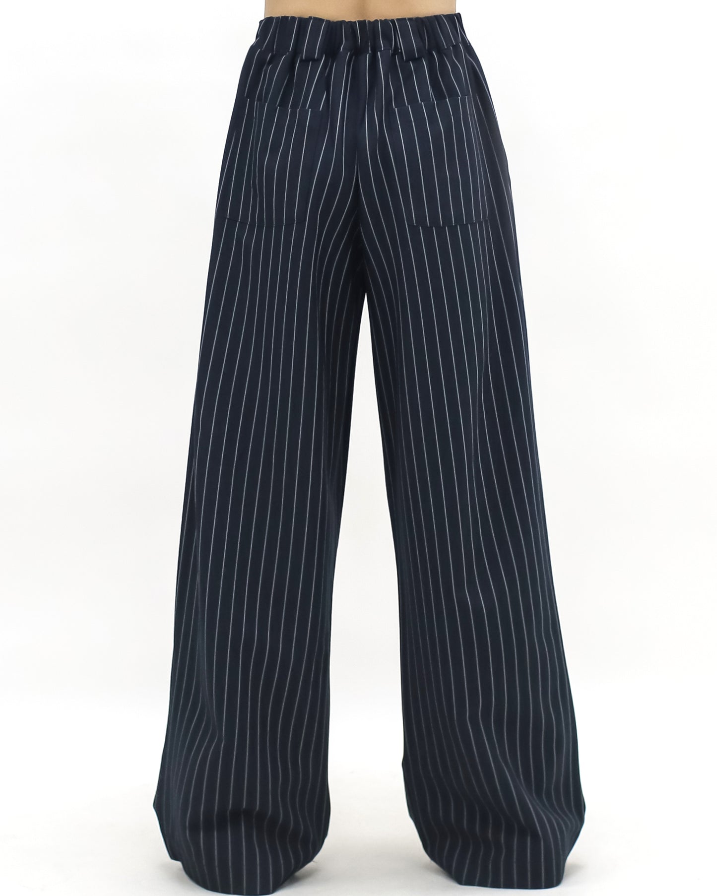 navy & ivory stripes straight leg pants