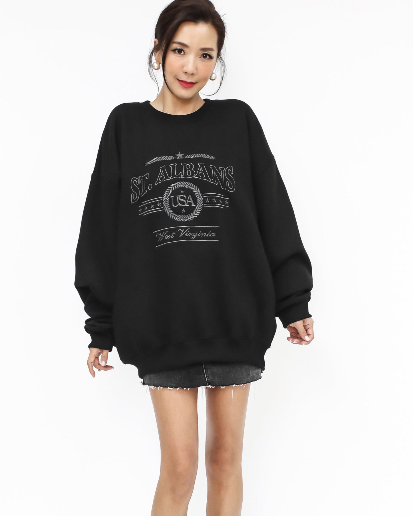 black stitched front sweatshirt