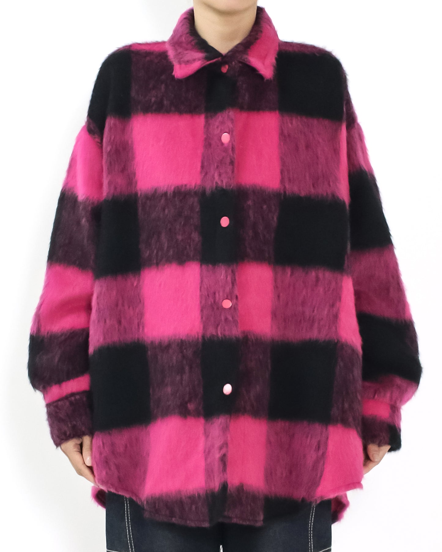 pink & black checkers wool blended shirt *pre-order*