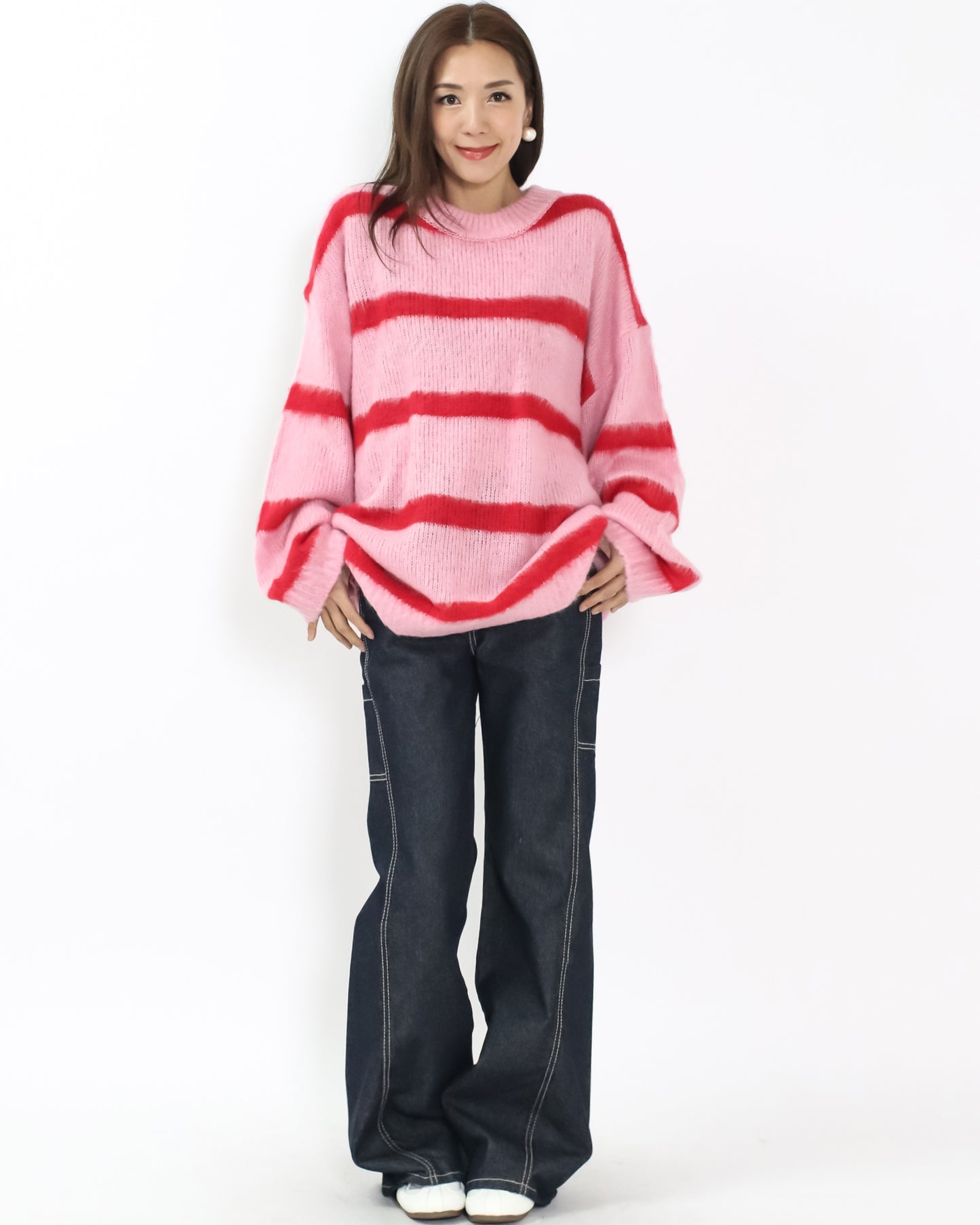 pink & red stripes knitted top *pre-order*