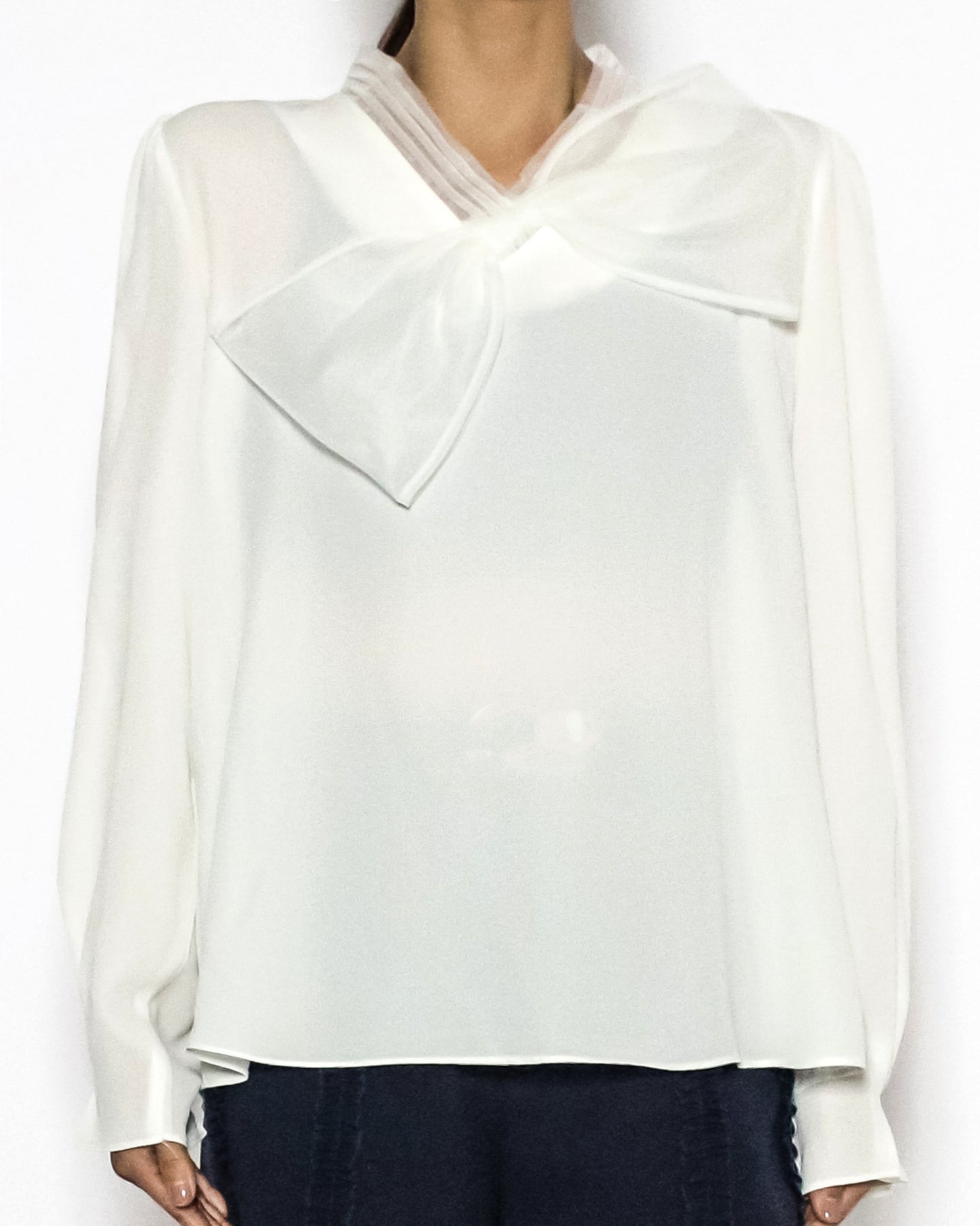ivory mesh bow front chiffon shirt