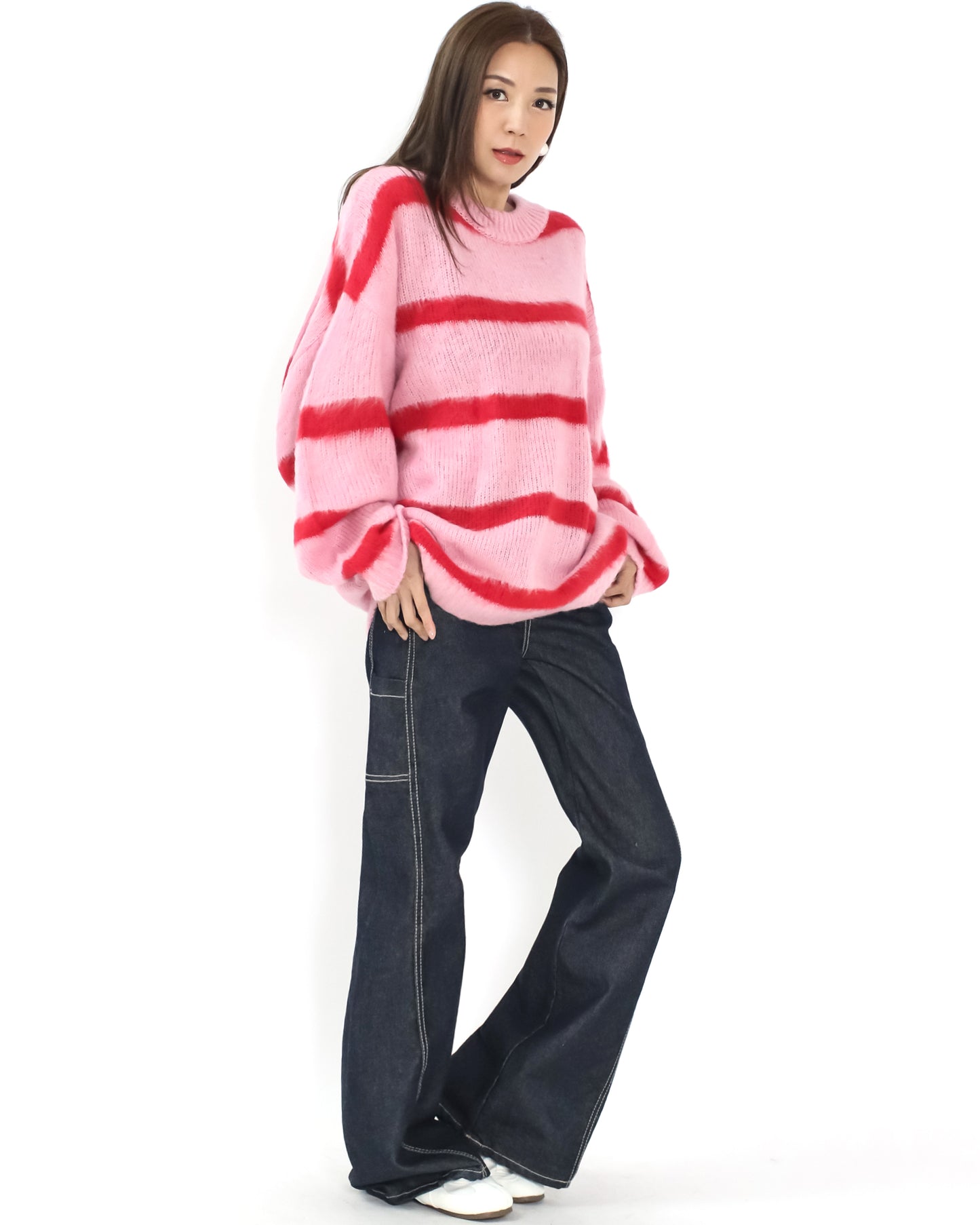 pink & red stripes knitted top *pre-order*