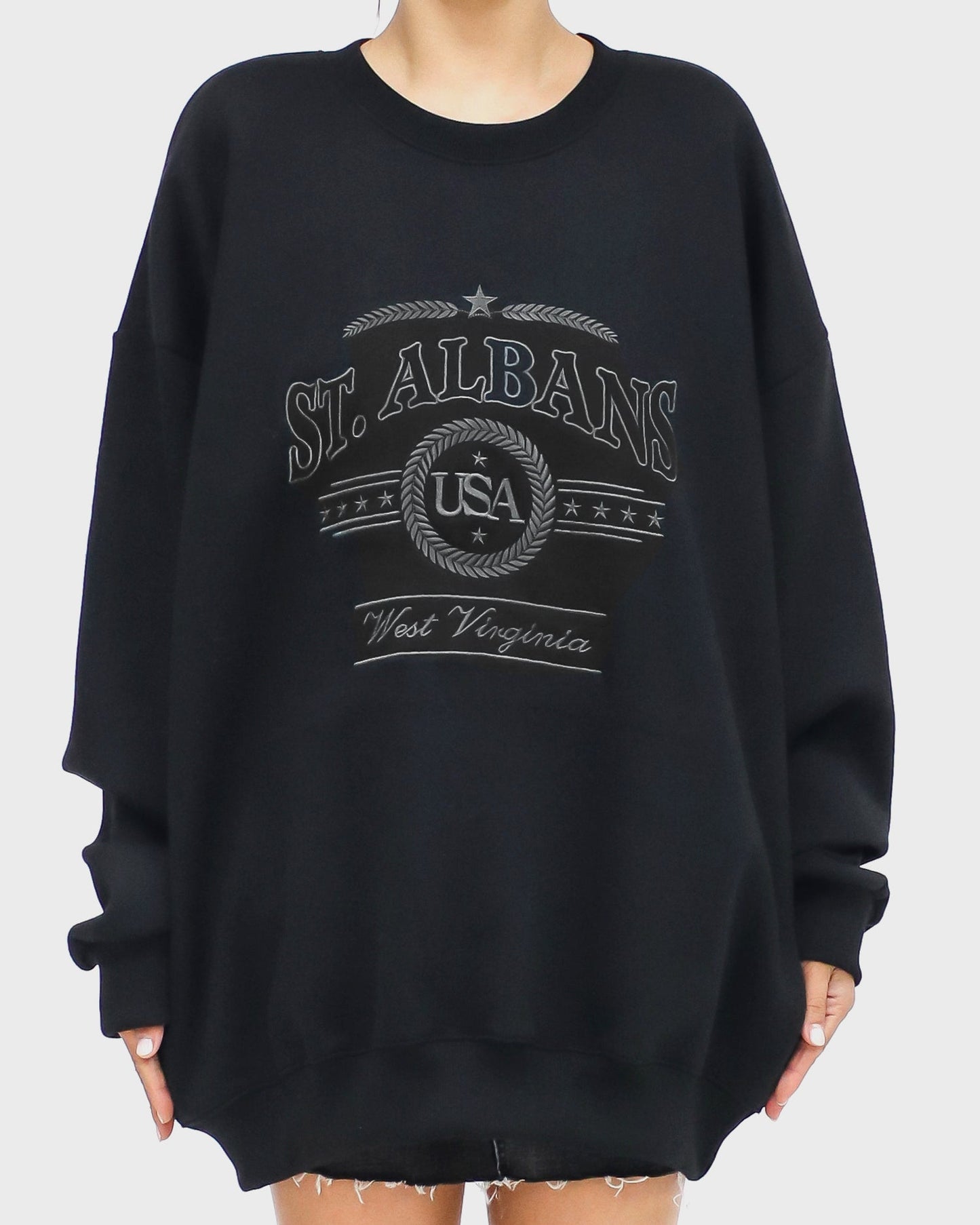 black stitched front sweatshirt