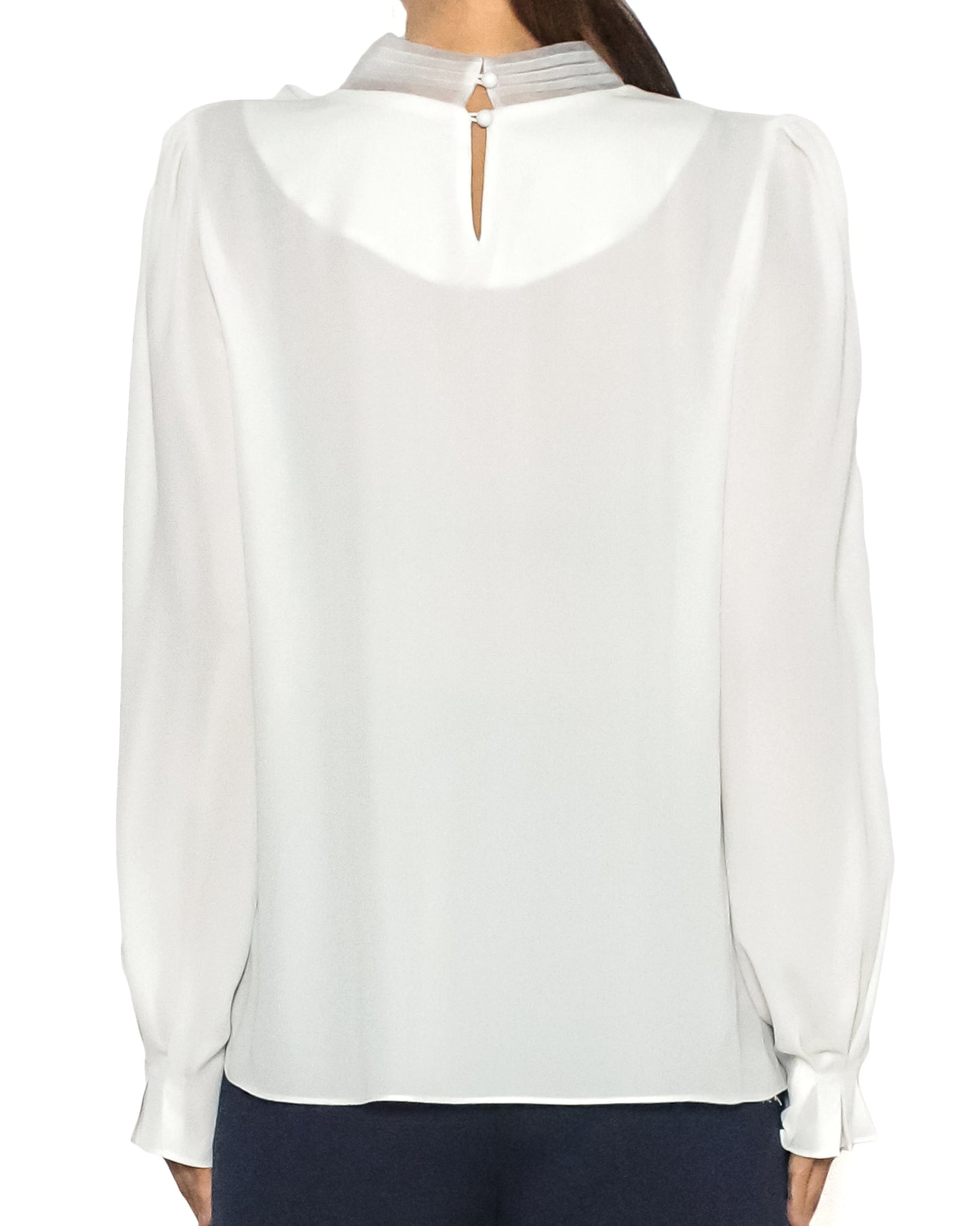 ivory mesh bow front chiffon shirt