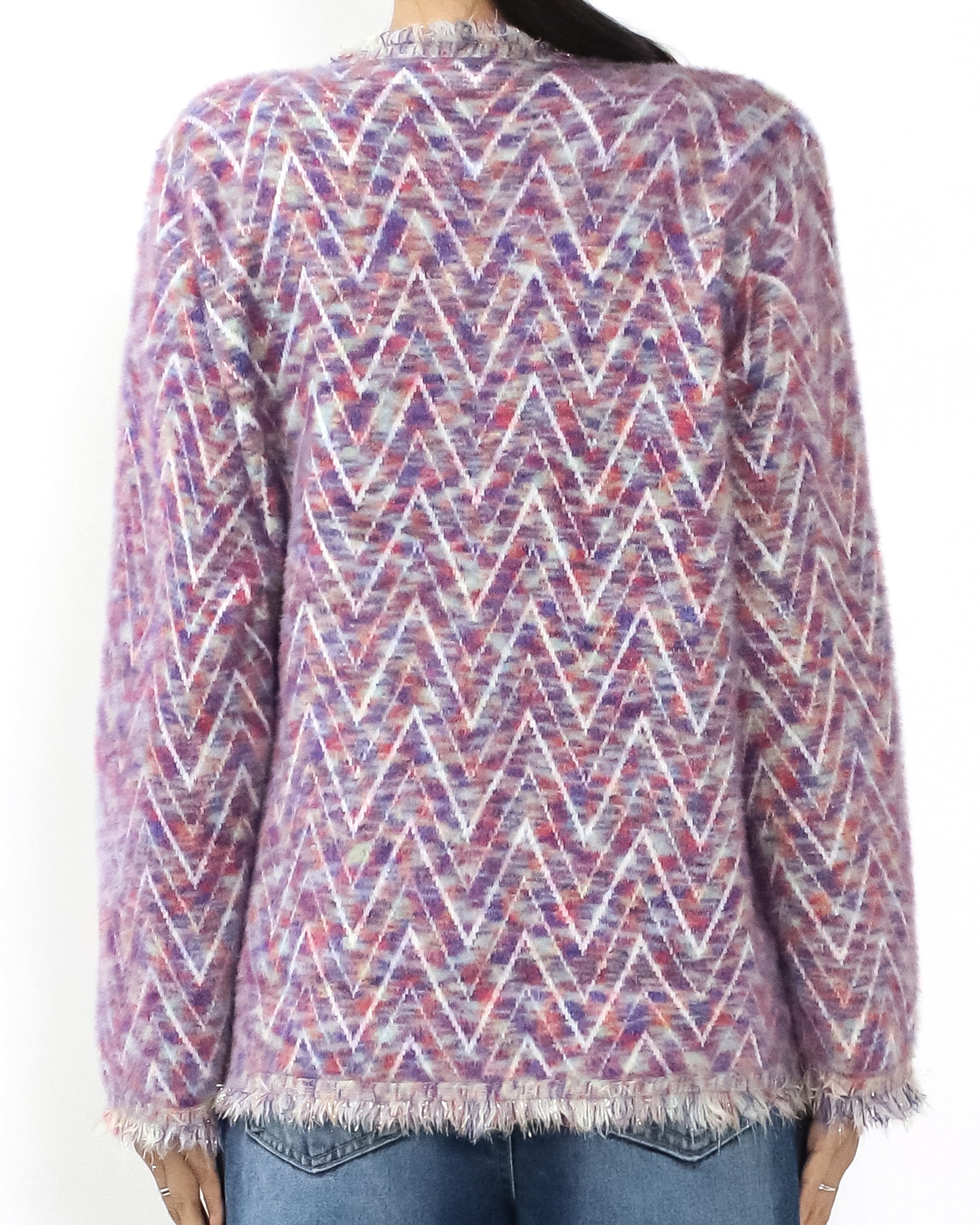 purple & ivory pattern mohair knitted cardigan *pre-order*