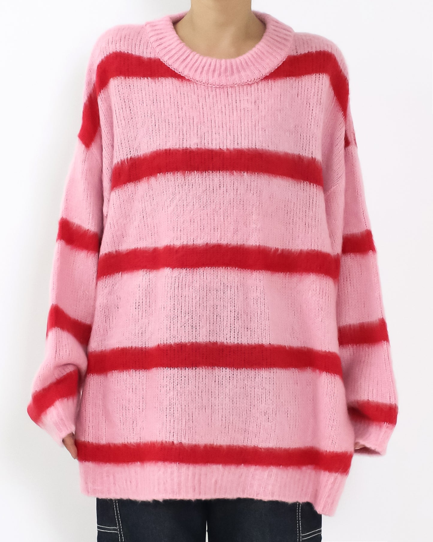 pink & red stripes knitted top *pre-order*