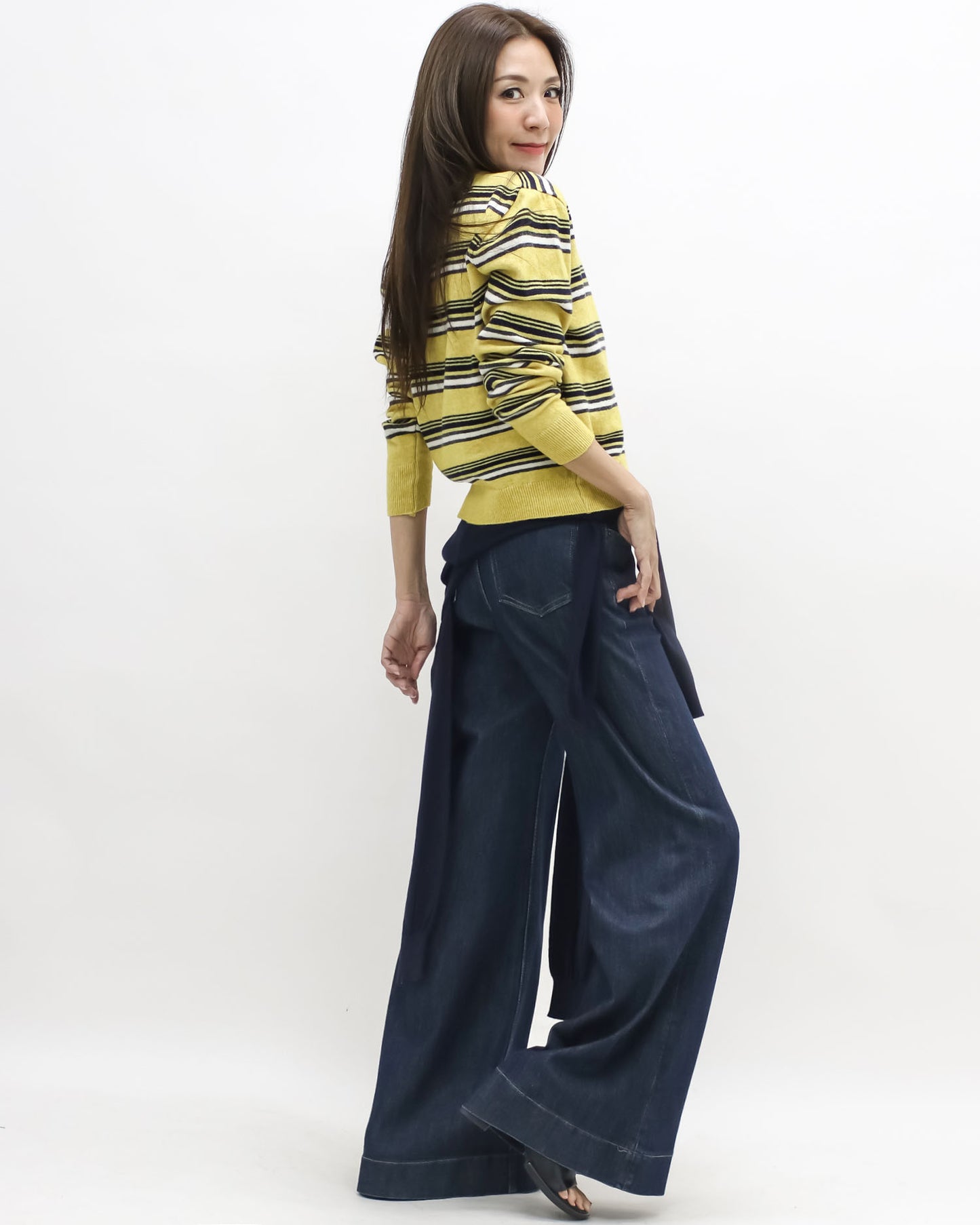 yellow w/ black & ivory stripes knitted cardigan