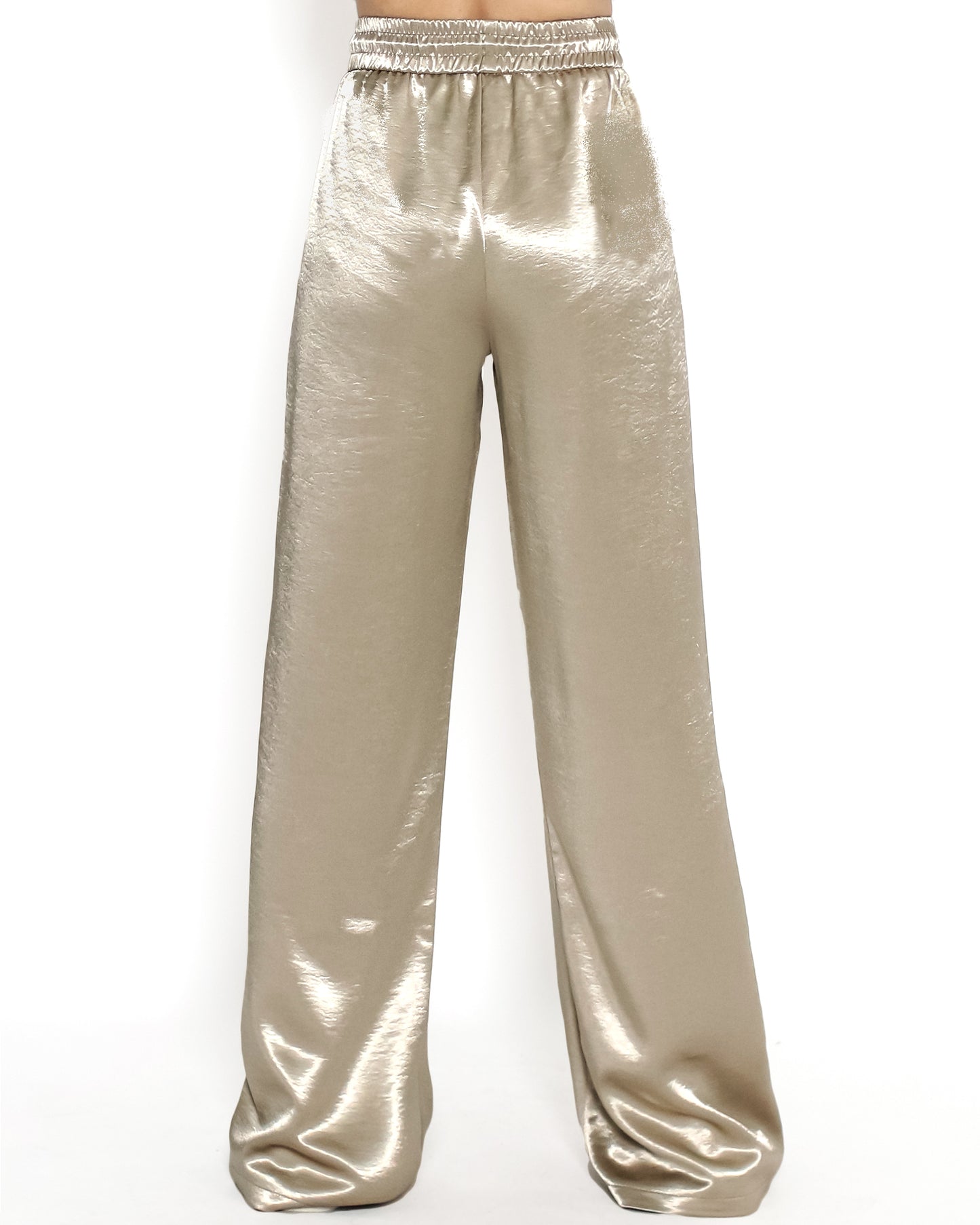 beige shiny straight leg pants *pre-order*