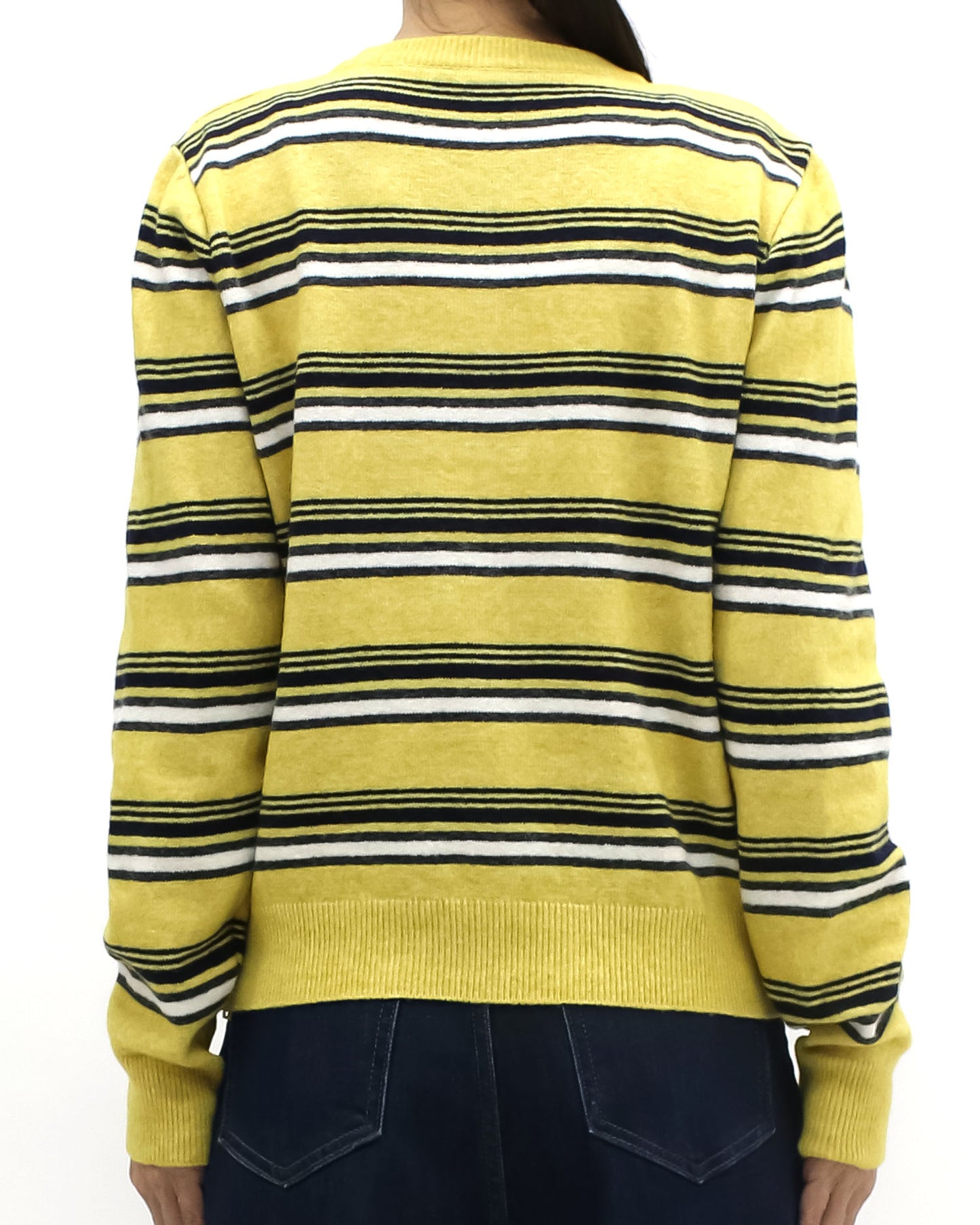 yellow w/ black & ivory stripes knitted cardigan