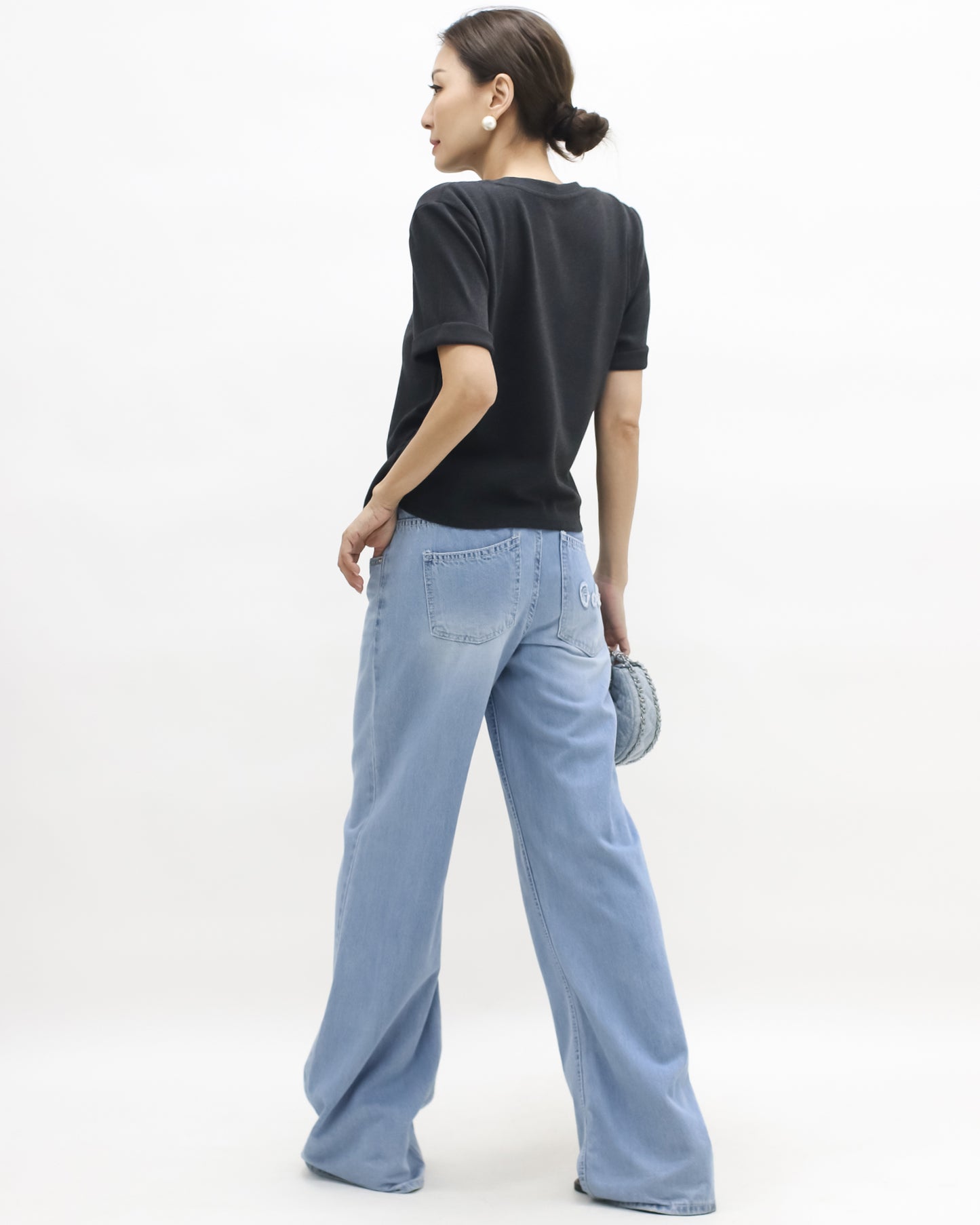 grey split front roll sleeves brushed fabric tee