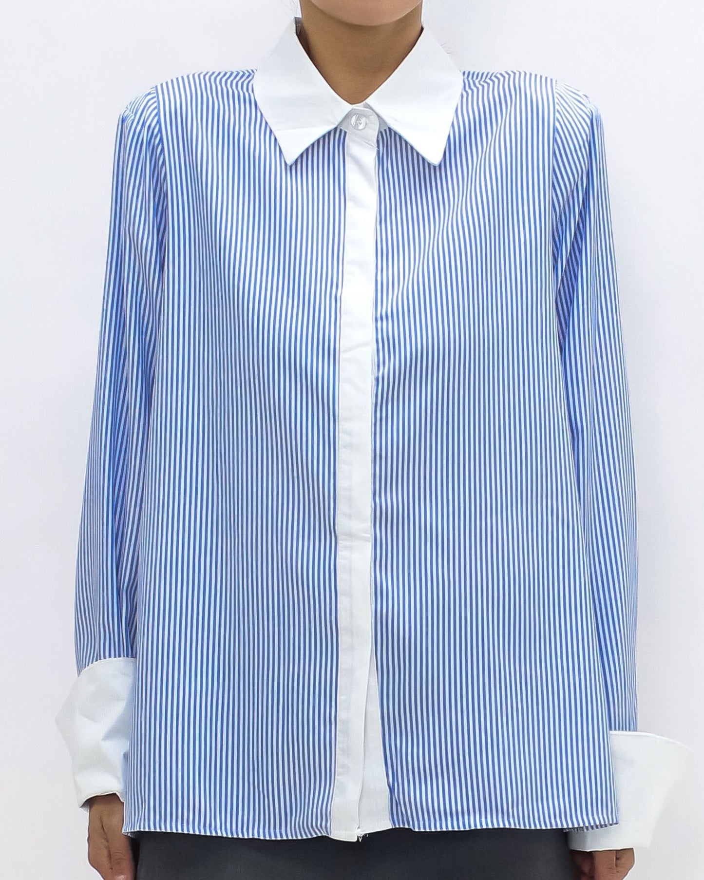 blue stripes w/ ivory cuffs & collar contrast shirt