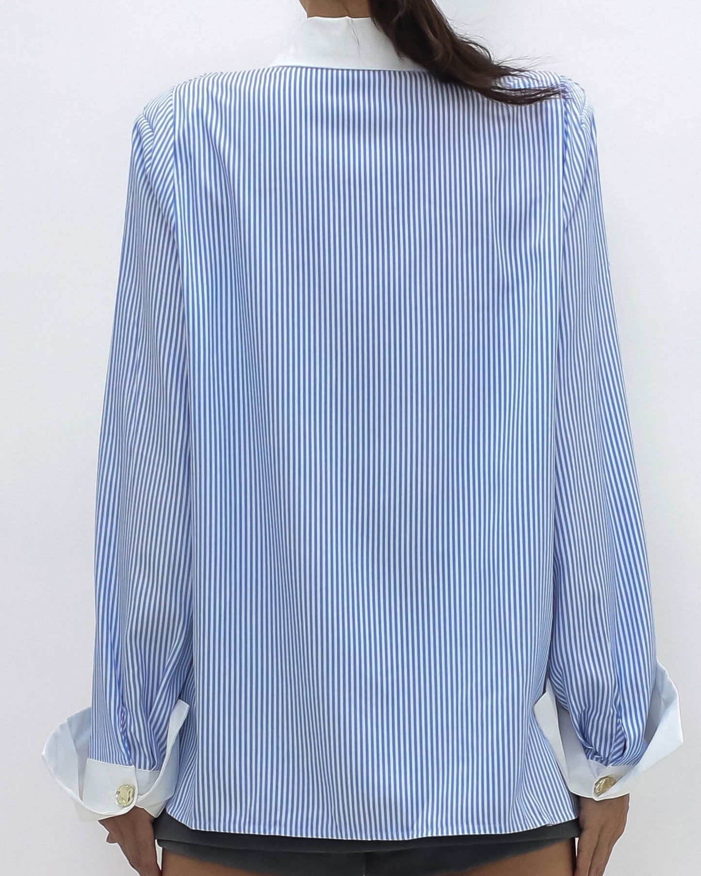 blue stripes w/ ivory cuffs & collar contrast shirt