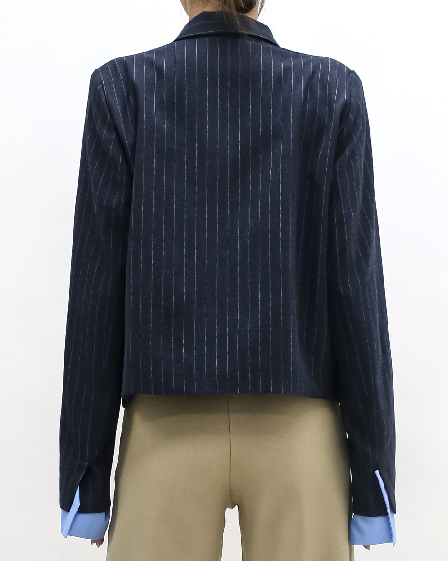 navy stripes w/ blue shirt cuffs blazer