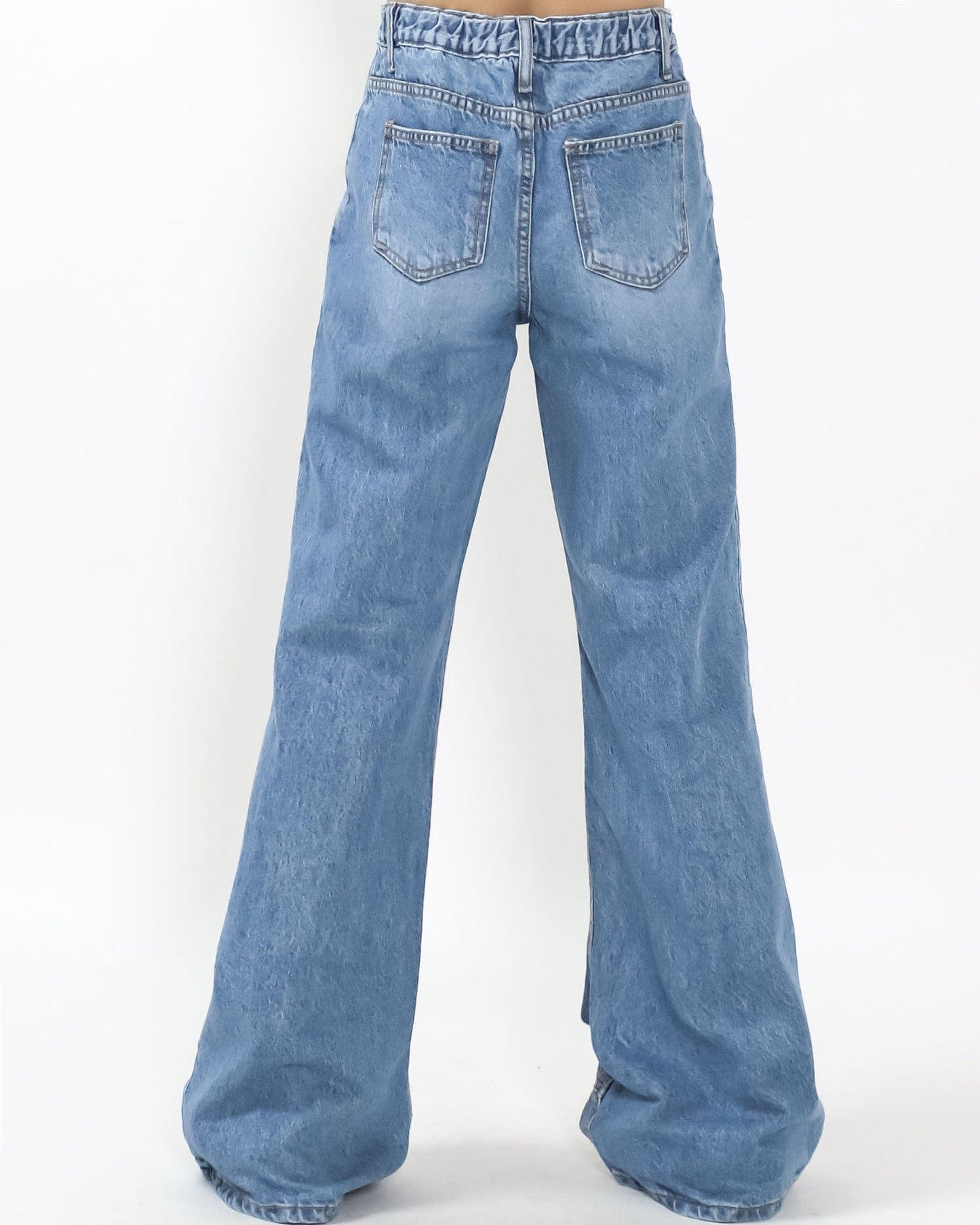 blue washed denim straight leg jeans