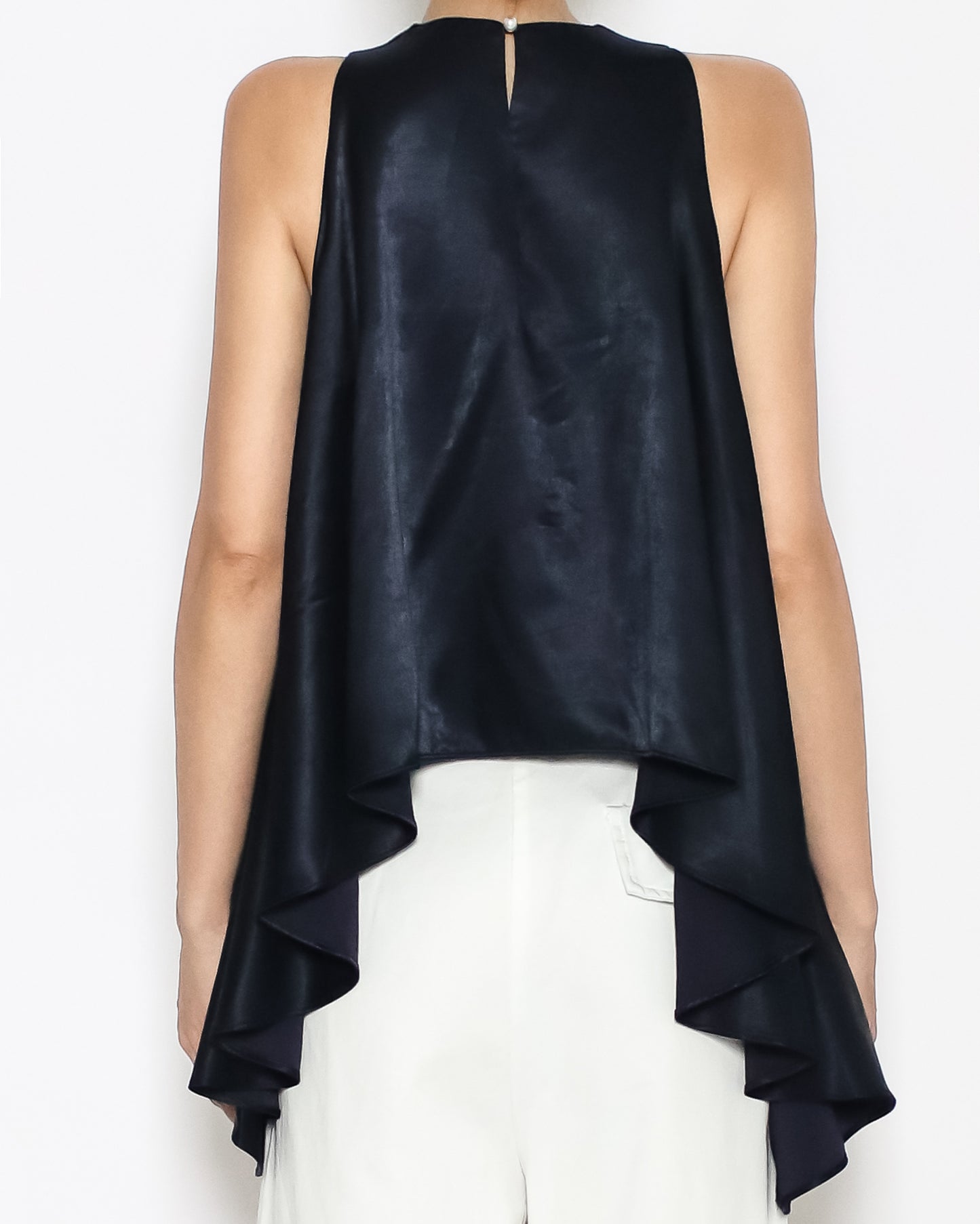 navy satin asymmetric hem vest