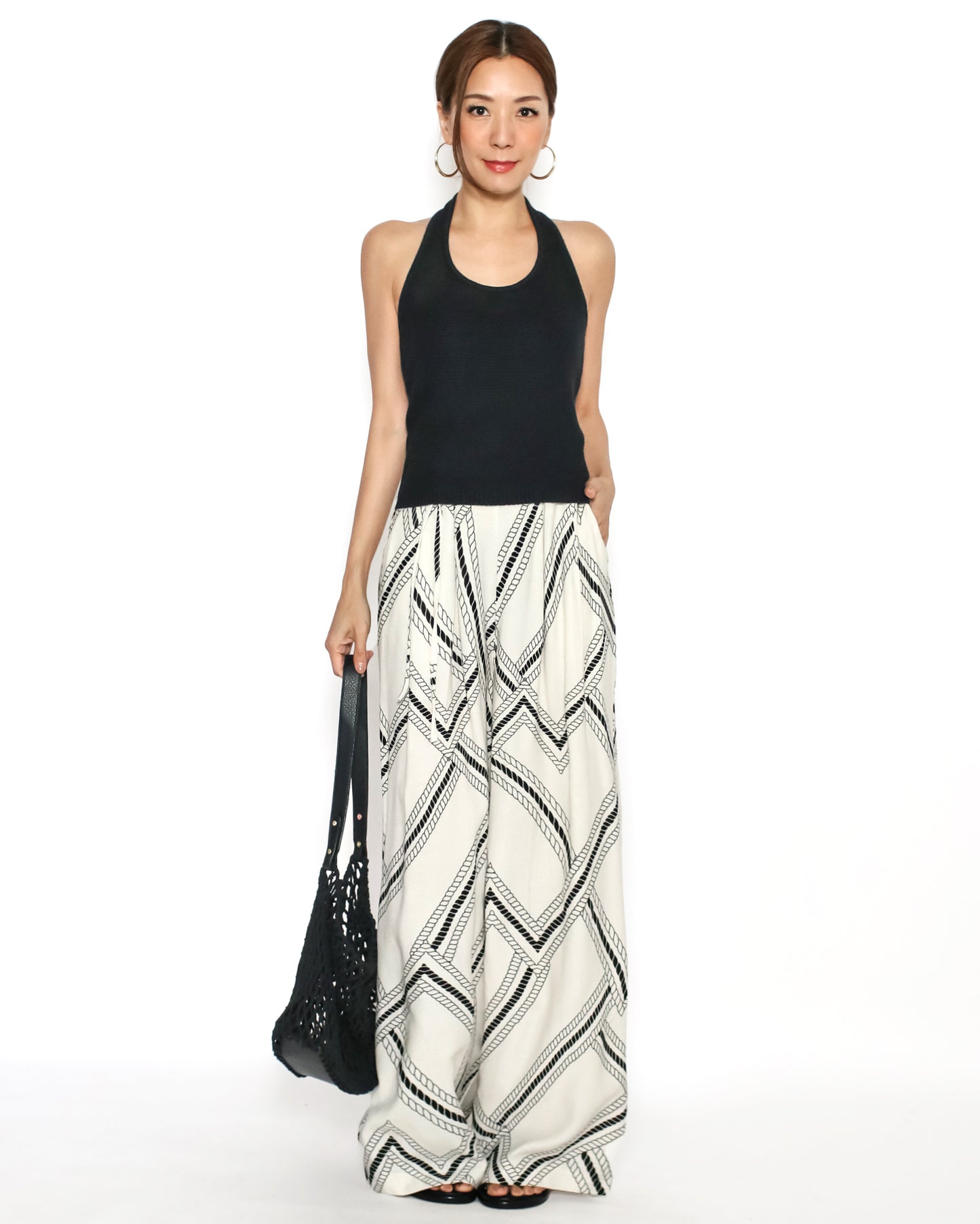 beige printed linen wide legs pants *pre-order*