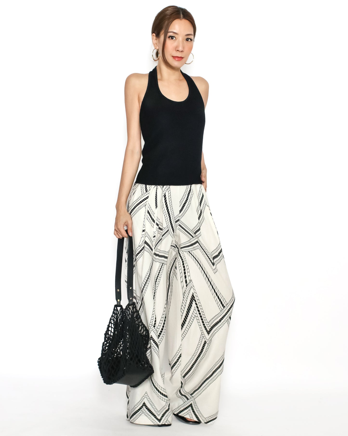 beige printed linen wide legs pants *pre-order*