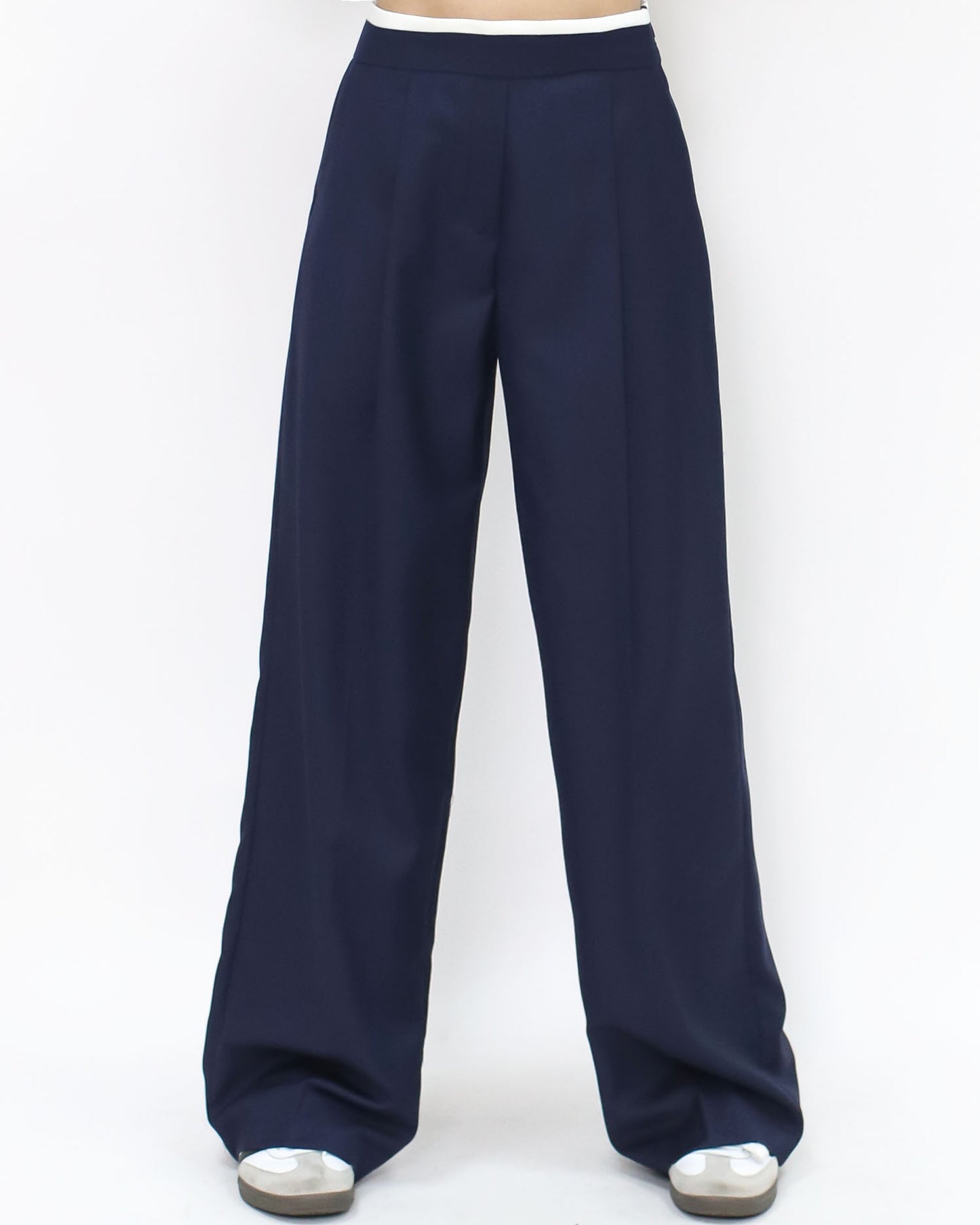 navy w/ ivory trim straight leg pants