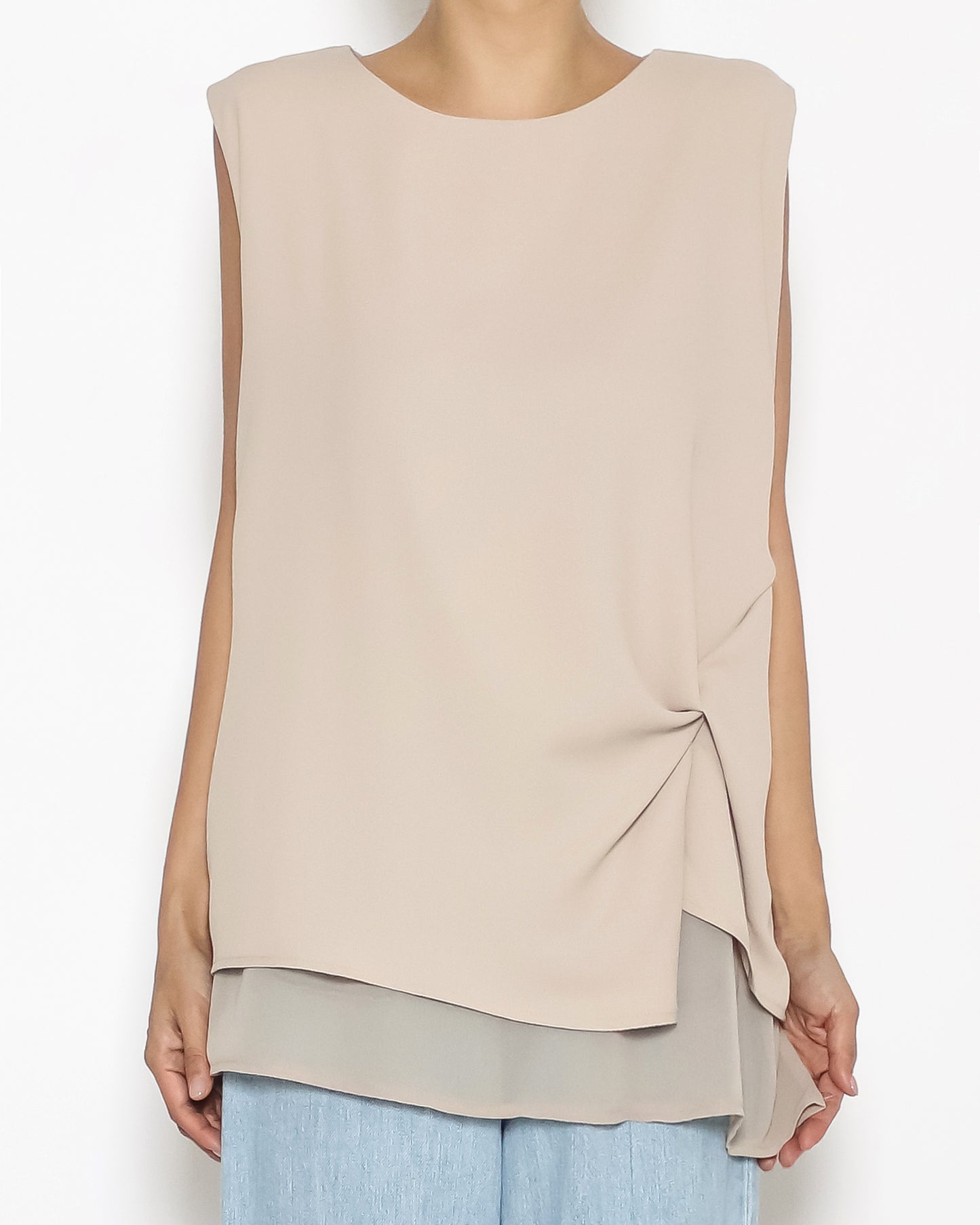 beige mesh layer chiffon vest