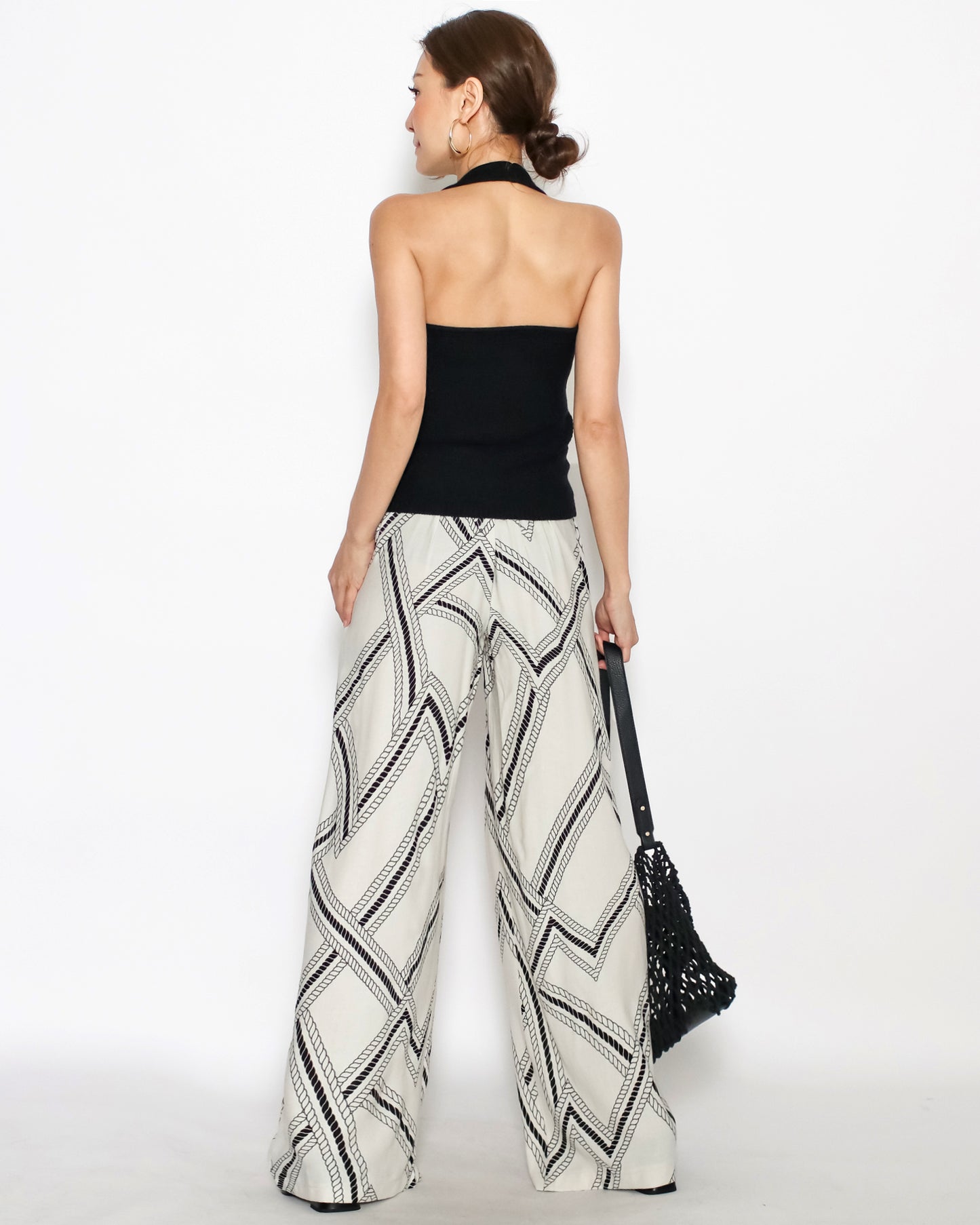 beige printed linen wide legs pants *pre-order*
