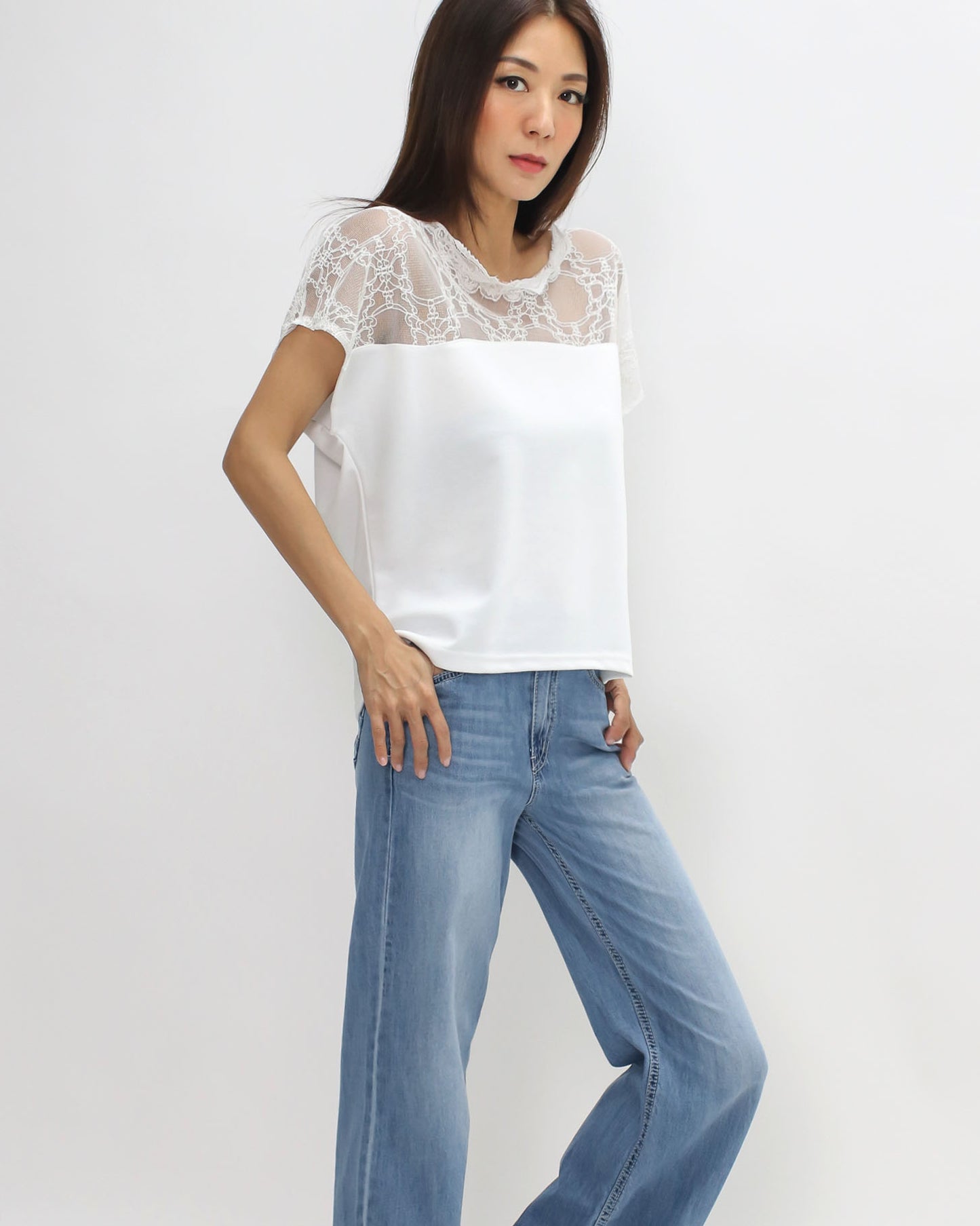 ivory lace contrast slinky tee