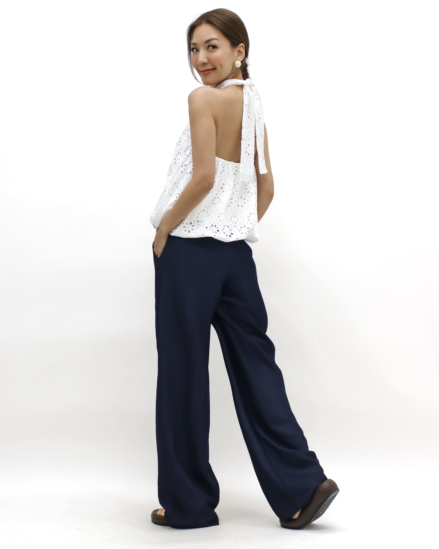indigo soft denim straight leg pants