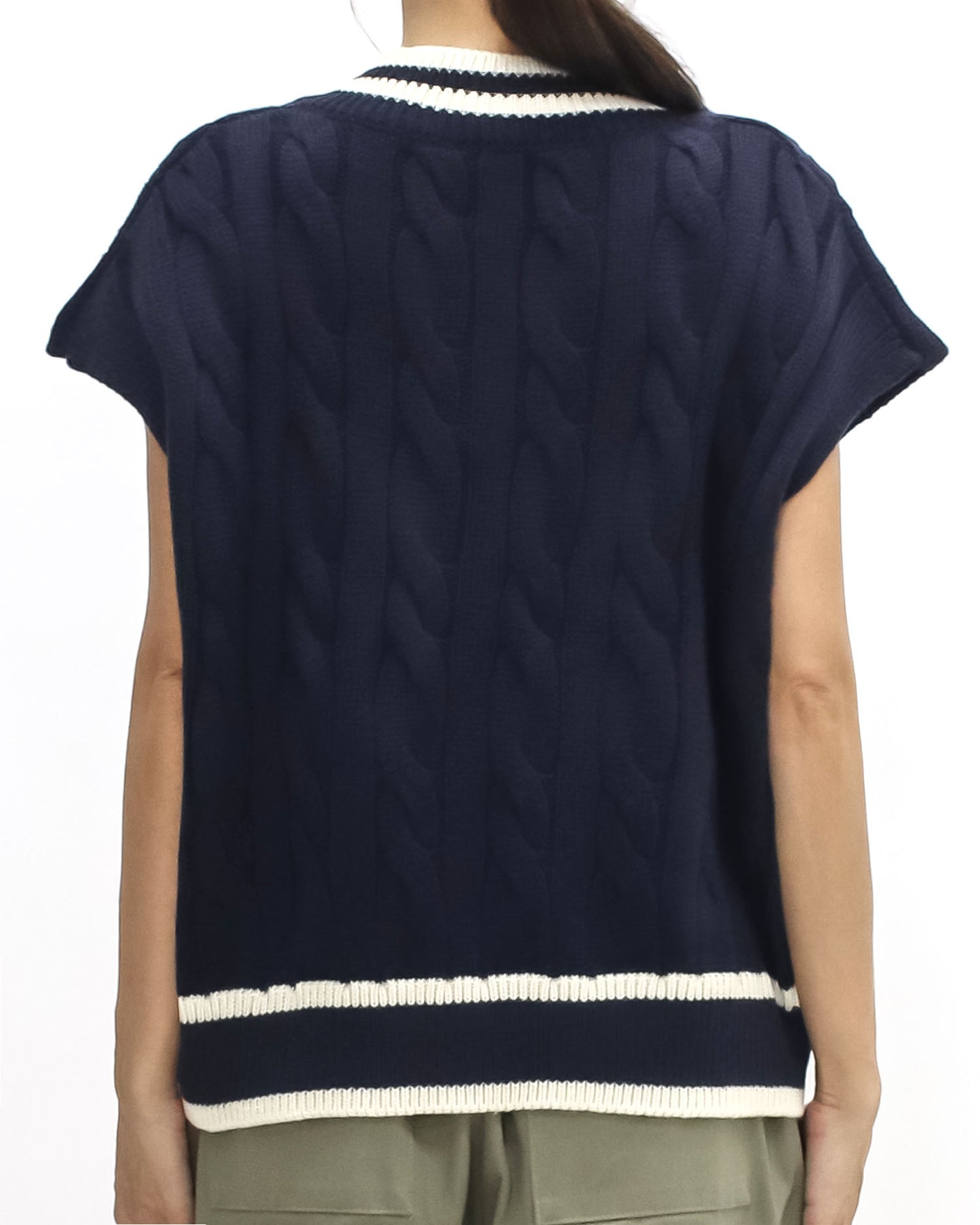 navy w/ ivory stripes V neck knitted vest *pre-order*