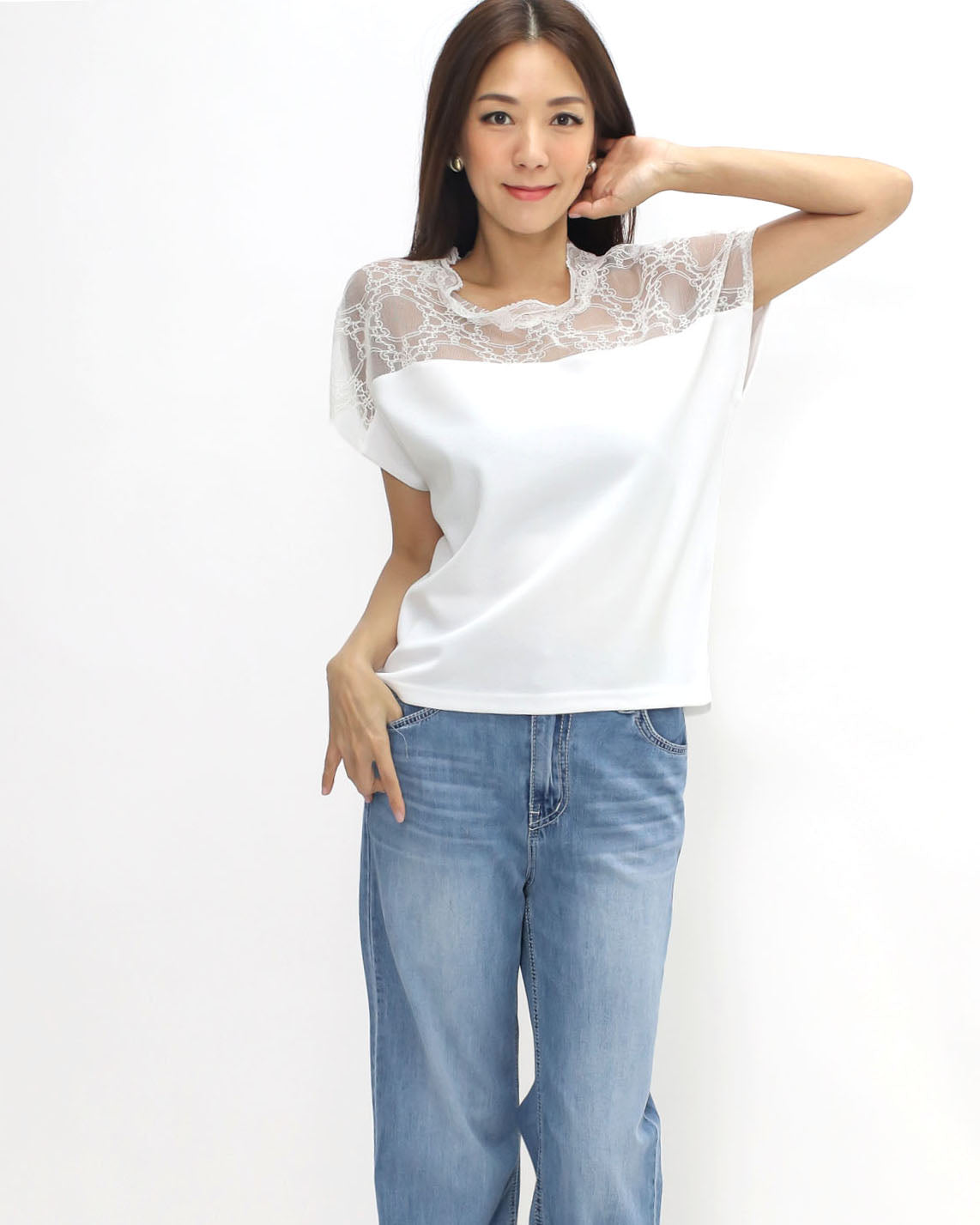ivory lace contrast slinky tee