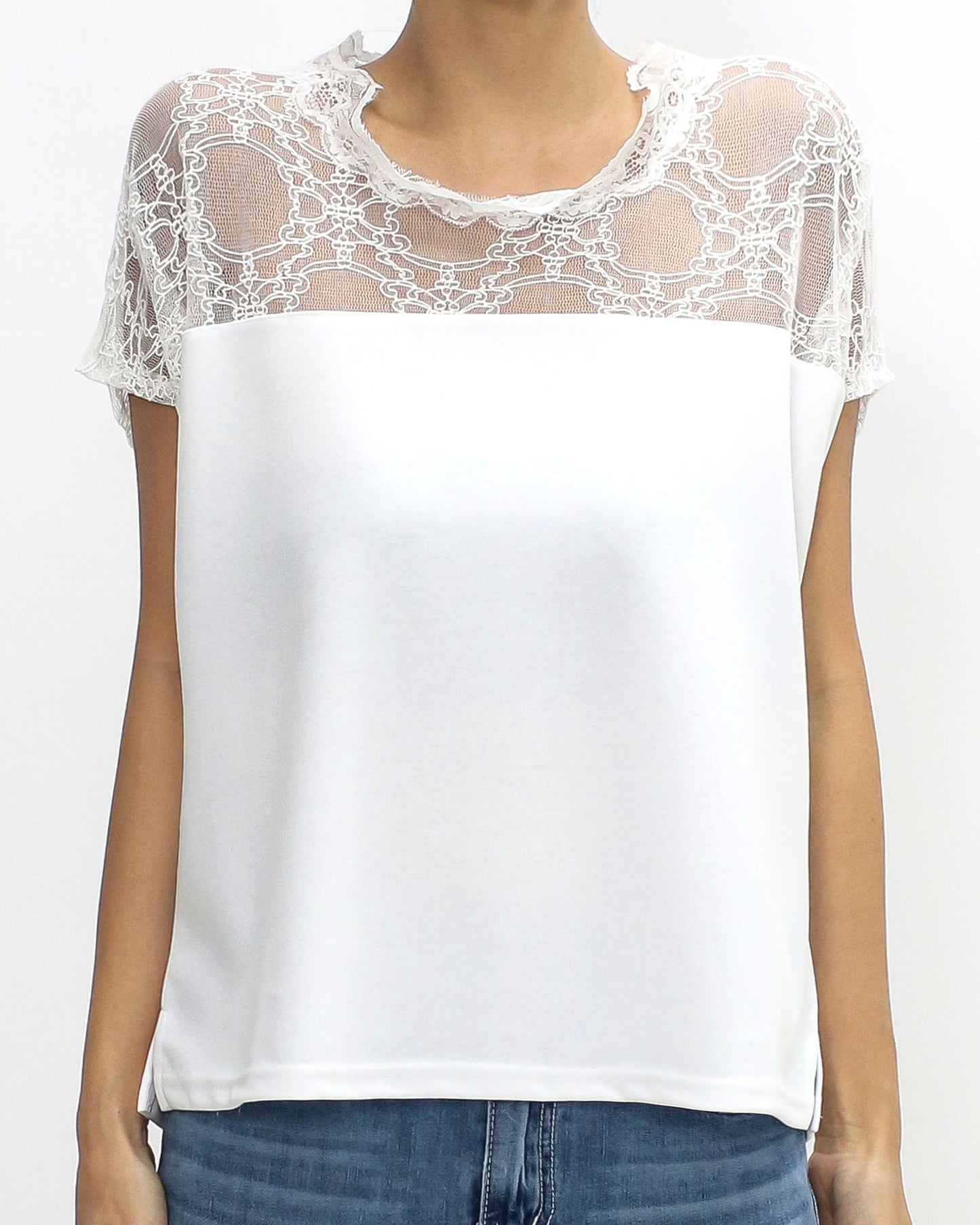 ivory lace contrast slinky tee