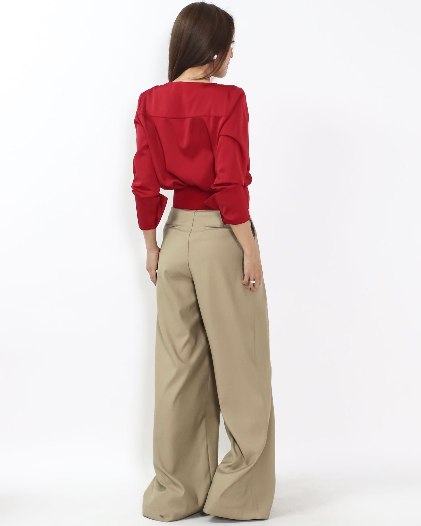 red asymmetric neckline slinky shirt *pre-order*