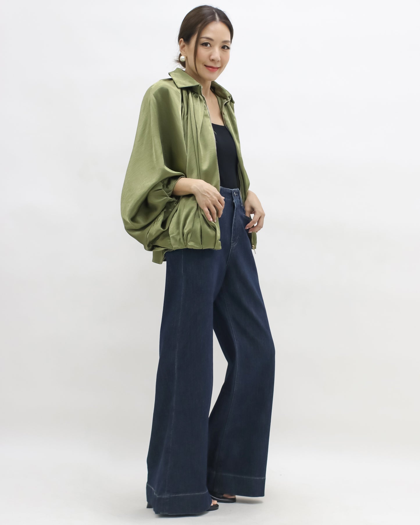 green satin batwing jacket