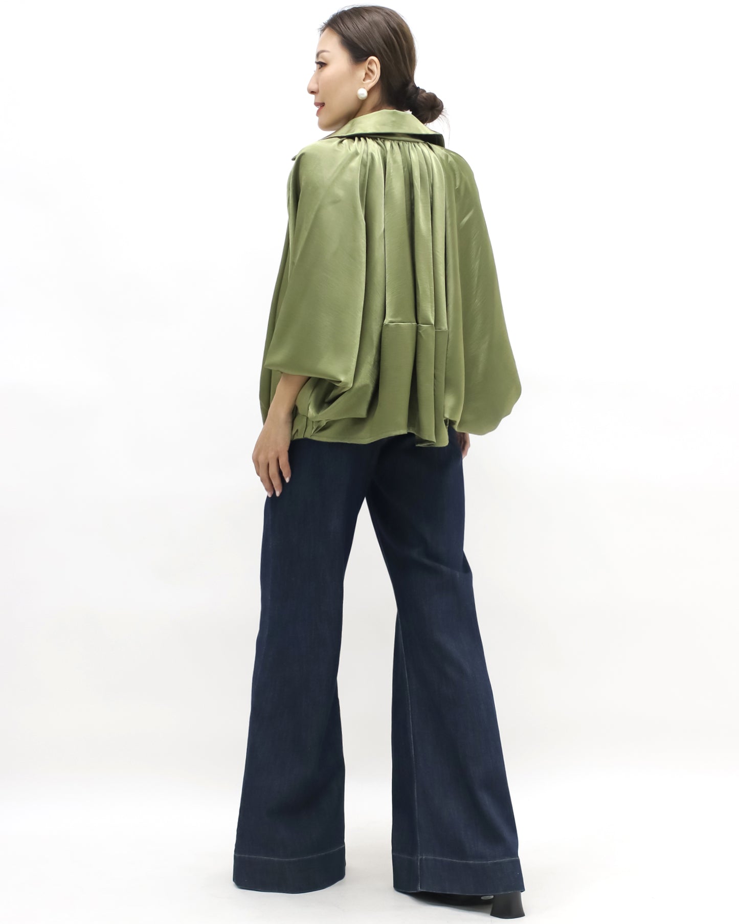 green satin batwing jacket