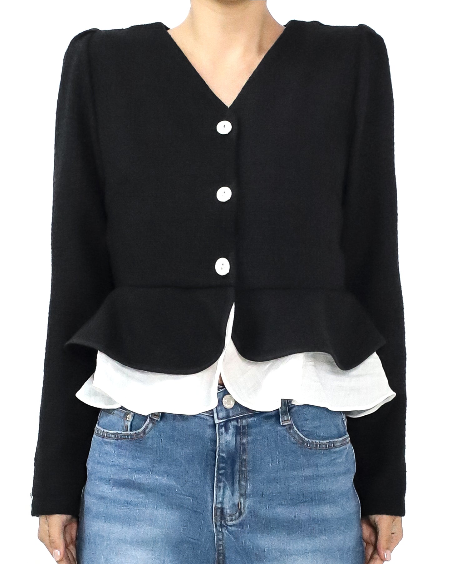 black soft tweed w/ ivory ruffles layer jacket *pre-order*