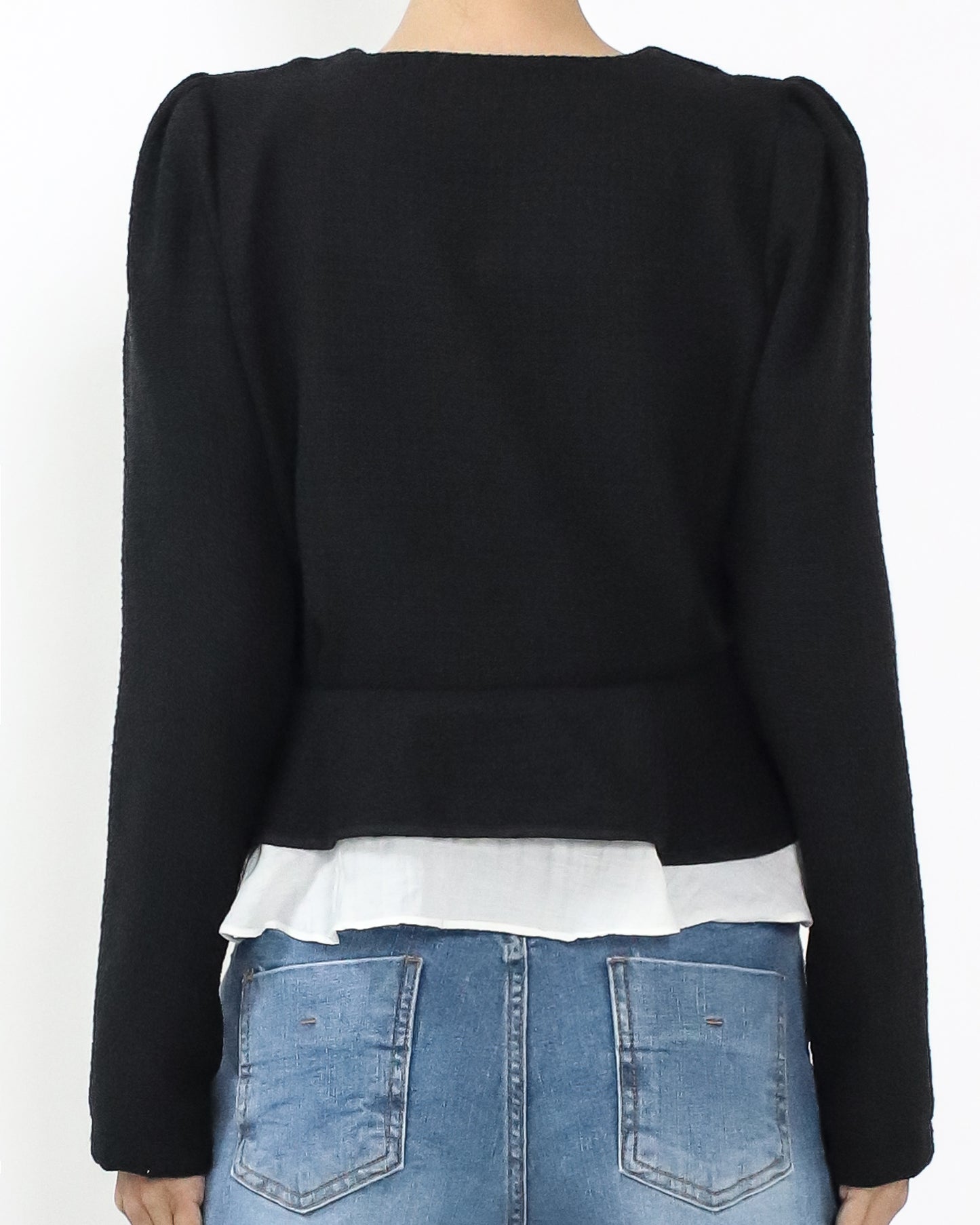 black soft tweed w/ ivory ruffles layer jacket *pre-order*