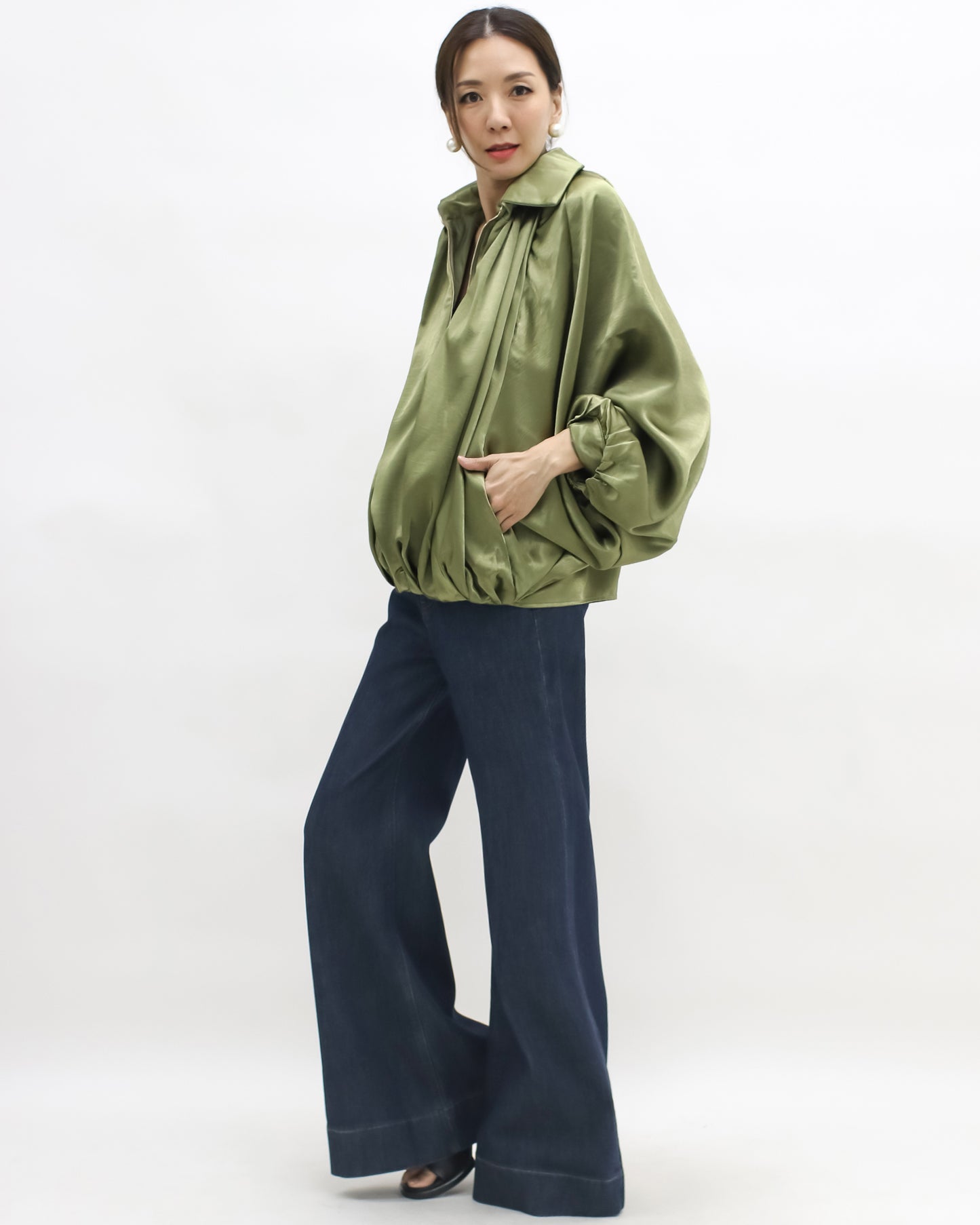 green satin batwing jacket