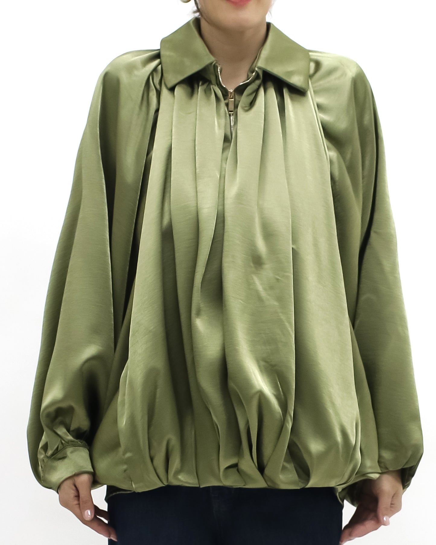 green satin batwing jacket